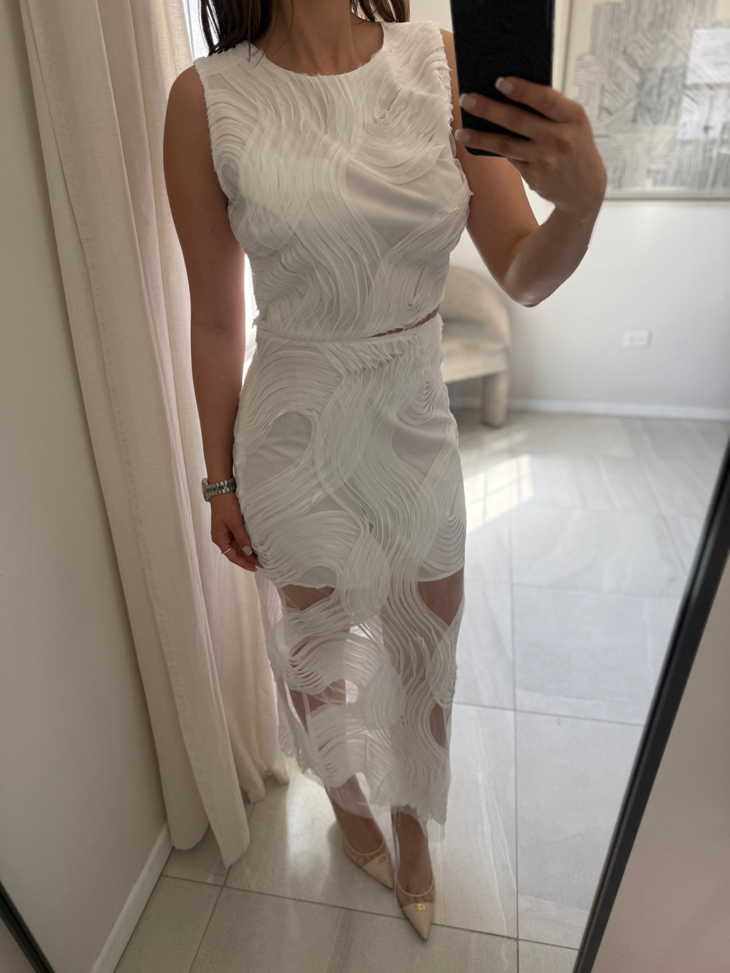White Top and Maxi Skirt Wave Set