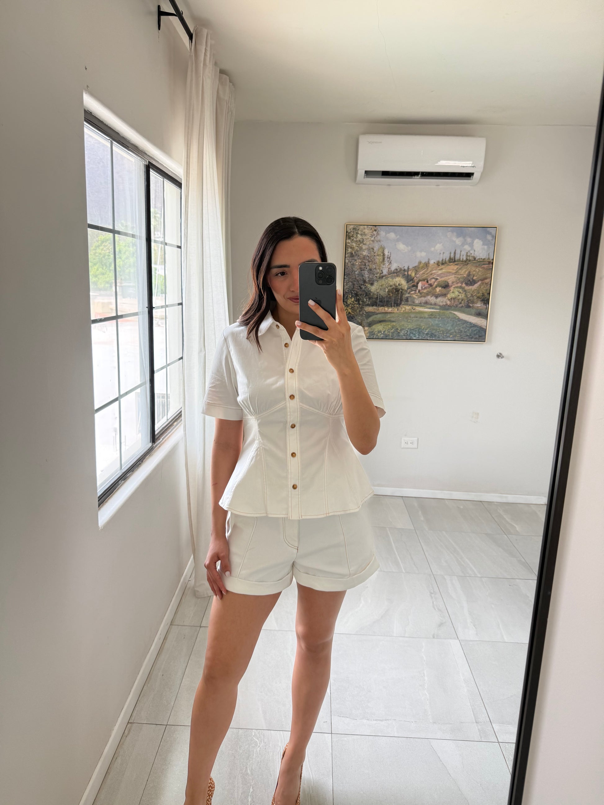Off White Shorts Peplum Set