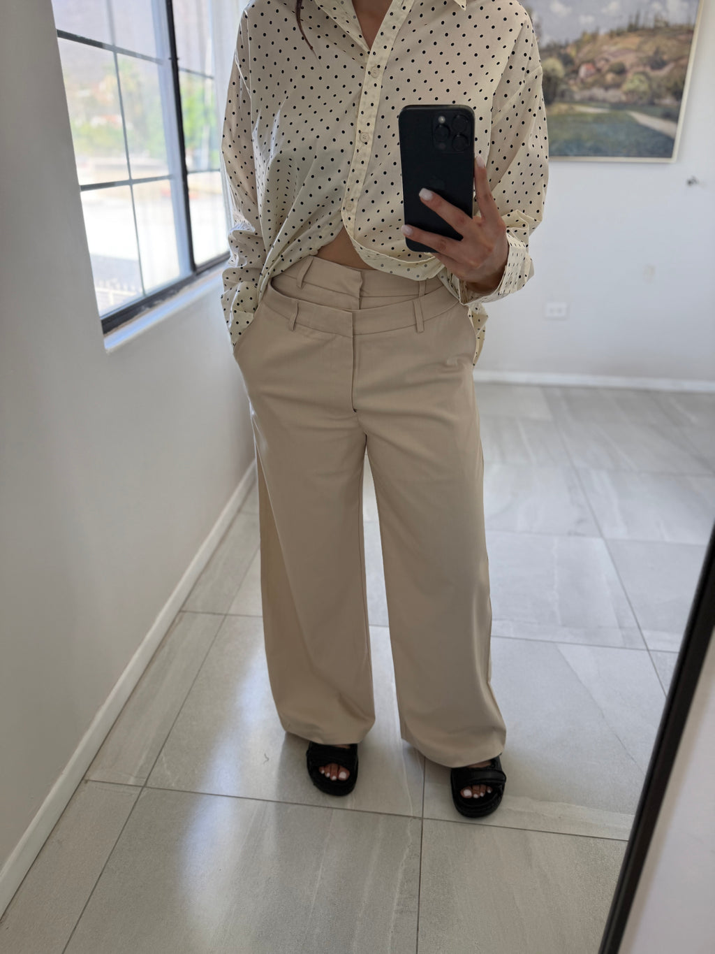 Double Waist Beige Pants