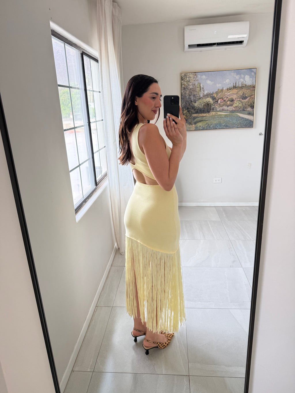Yellow Midi Fringe Dress