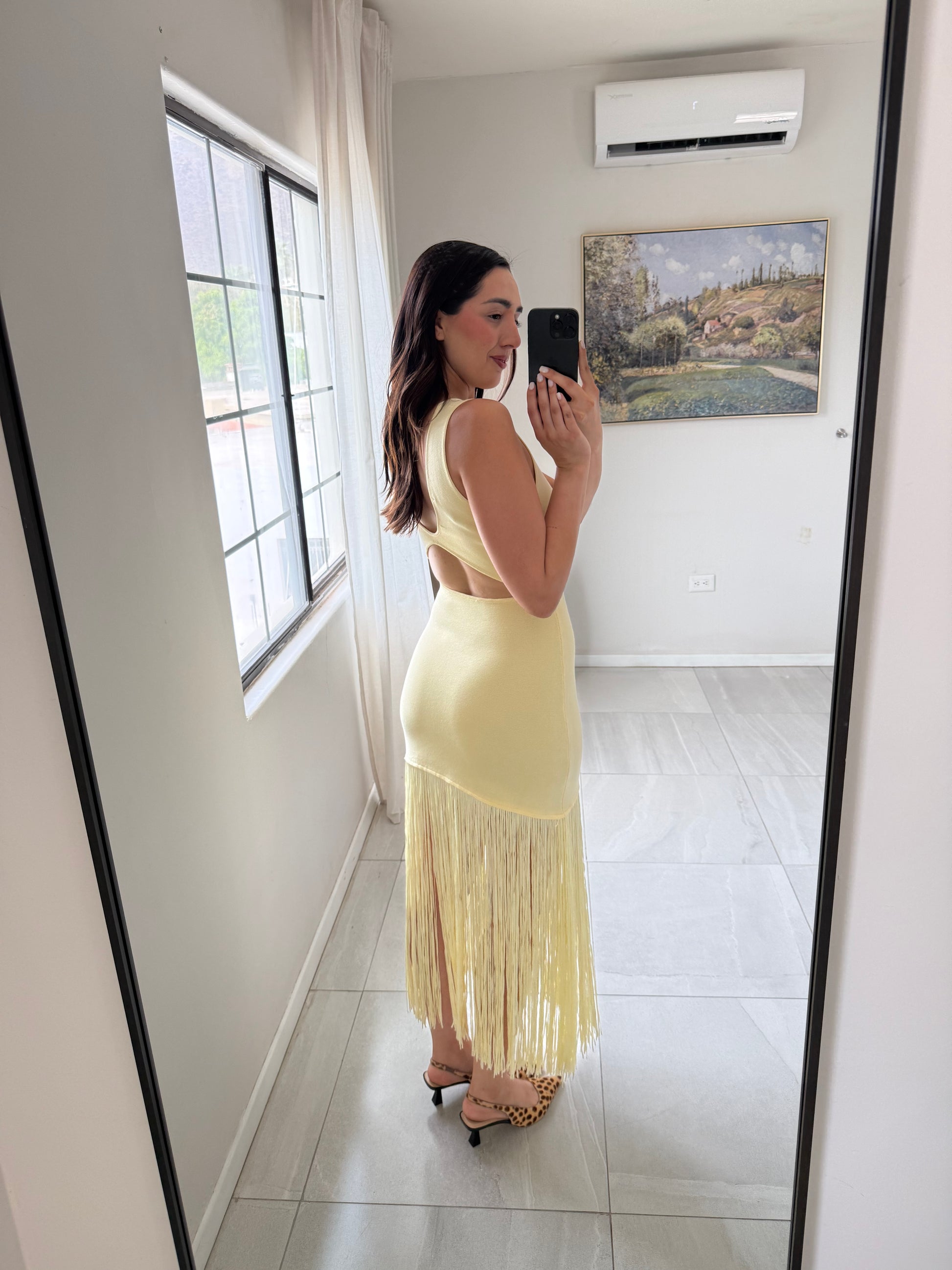Yellow Midi Fringe Dress