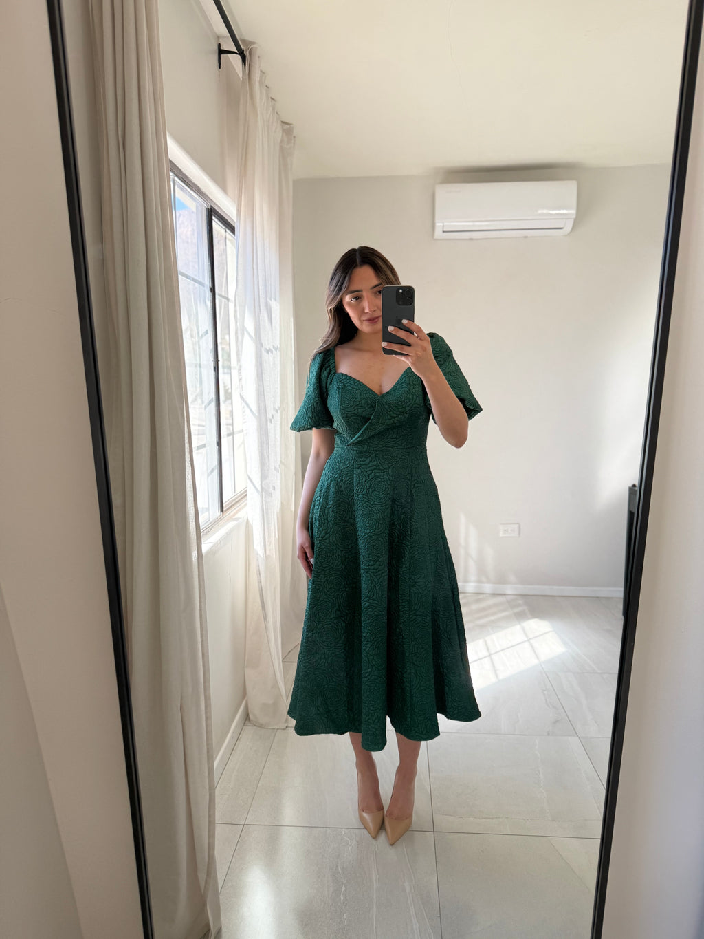 Textured Green Midi Dress