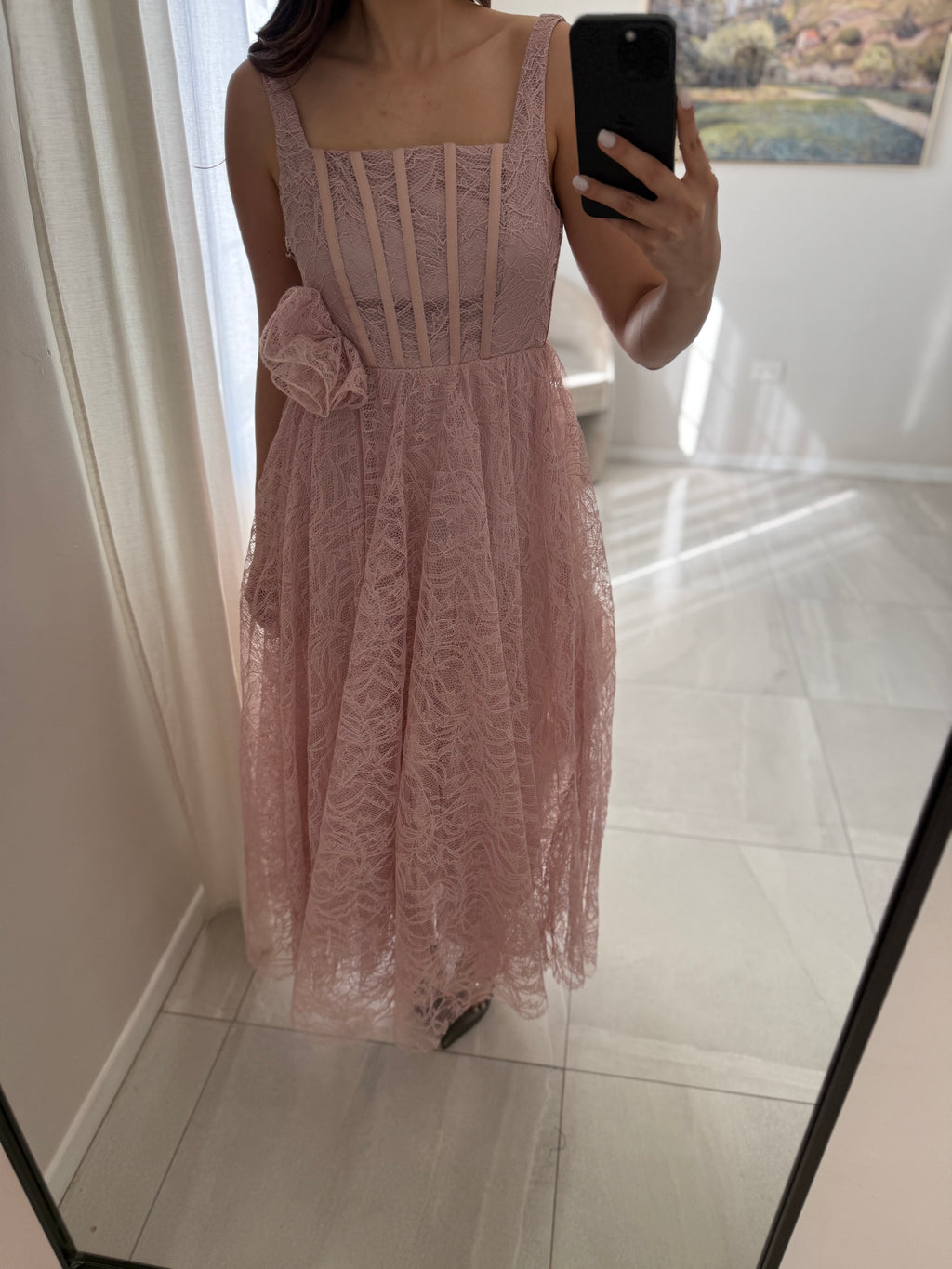 Pink Lace Midi Dress Rose