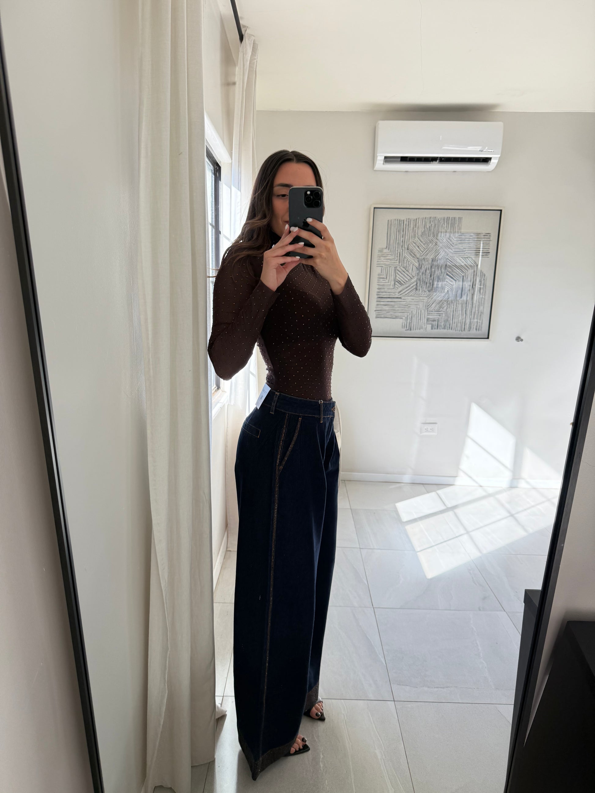 Denim Brown Cristals Jean