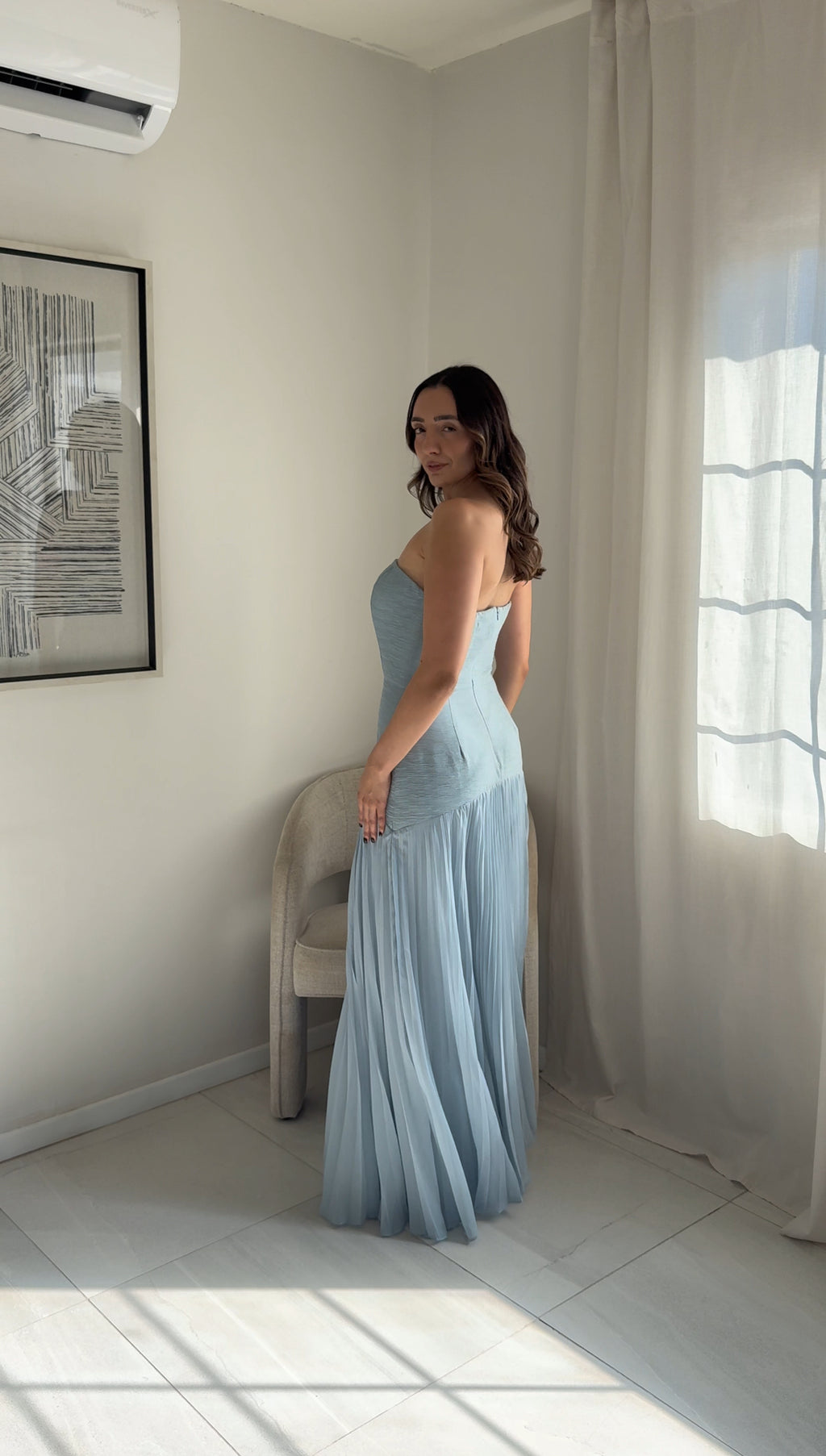 Blue Pleated Texture Maxi Dress