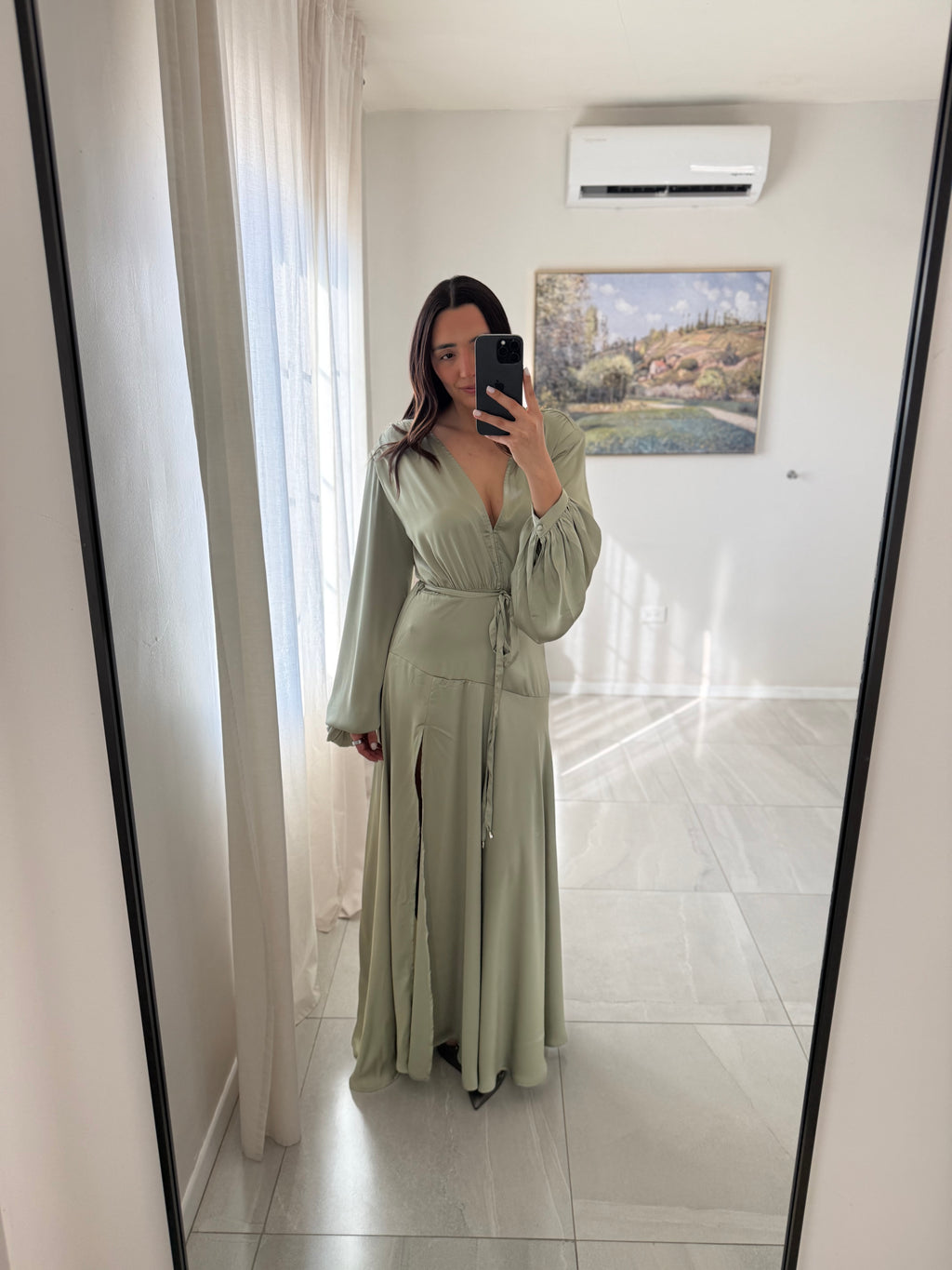 Sage Satin Gown