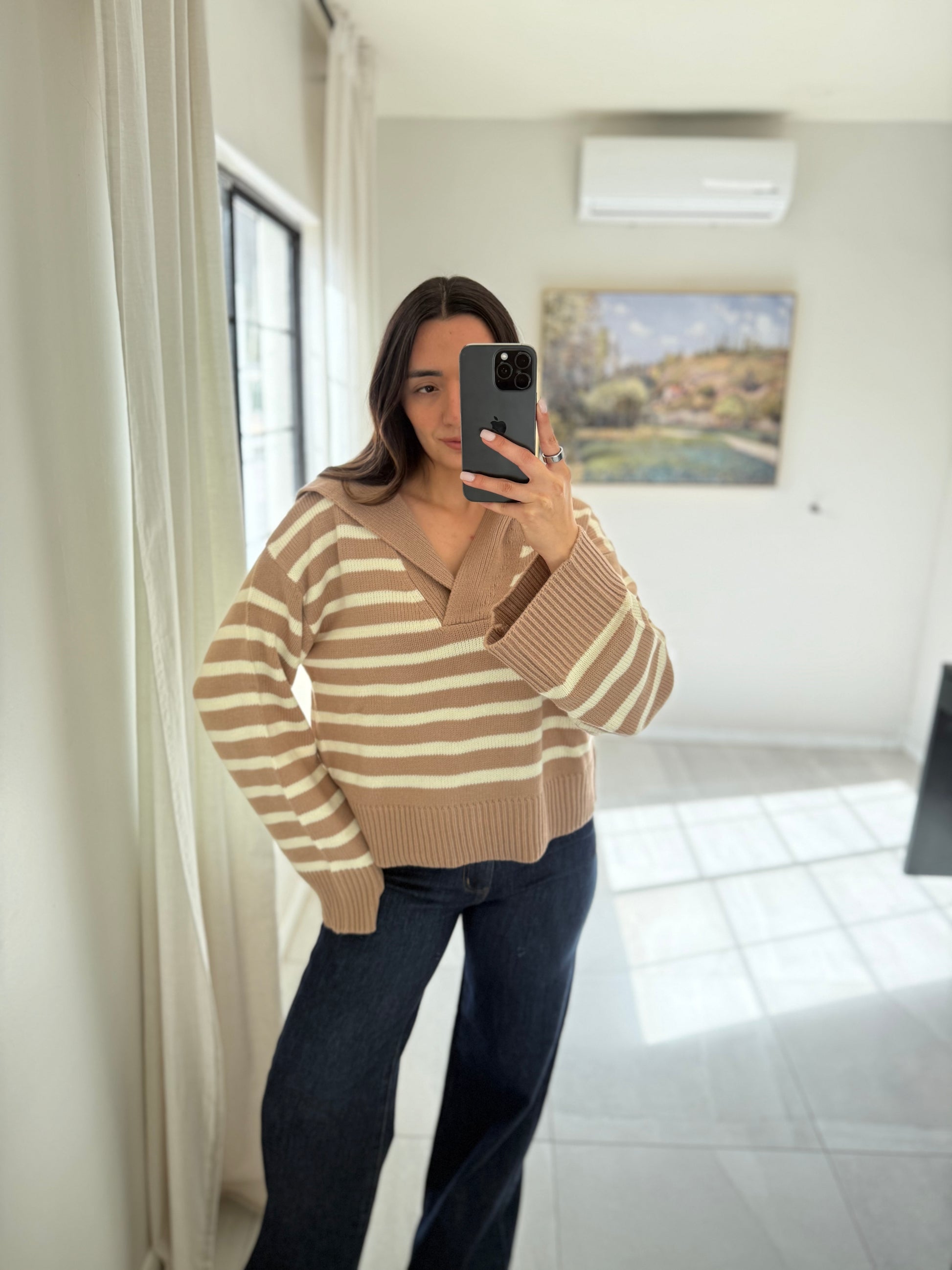 Stripes Dark Taupe/Cream  Sweater Knit