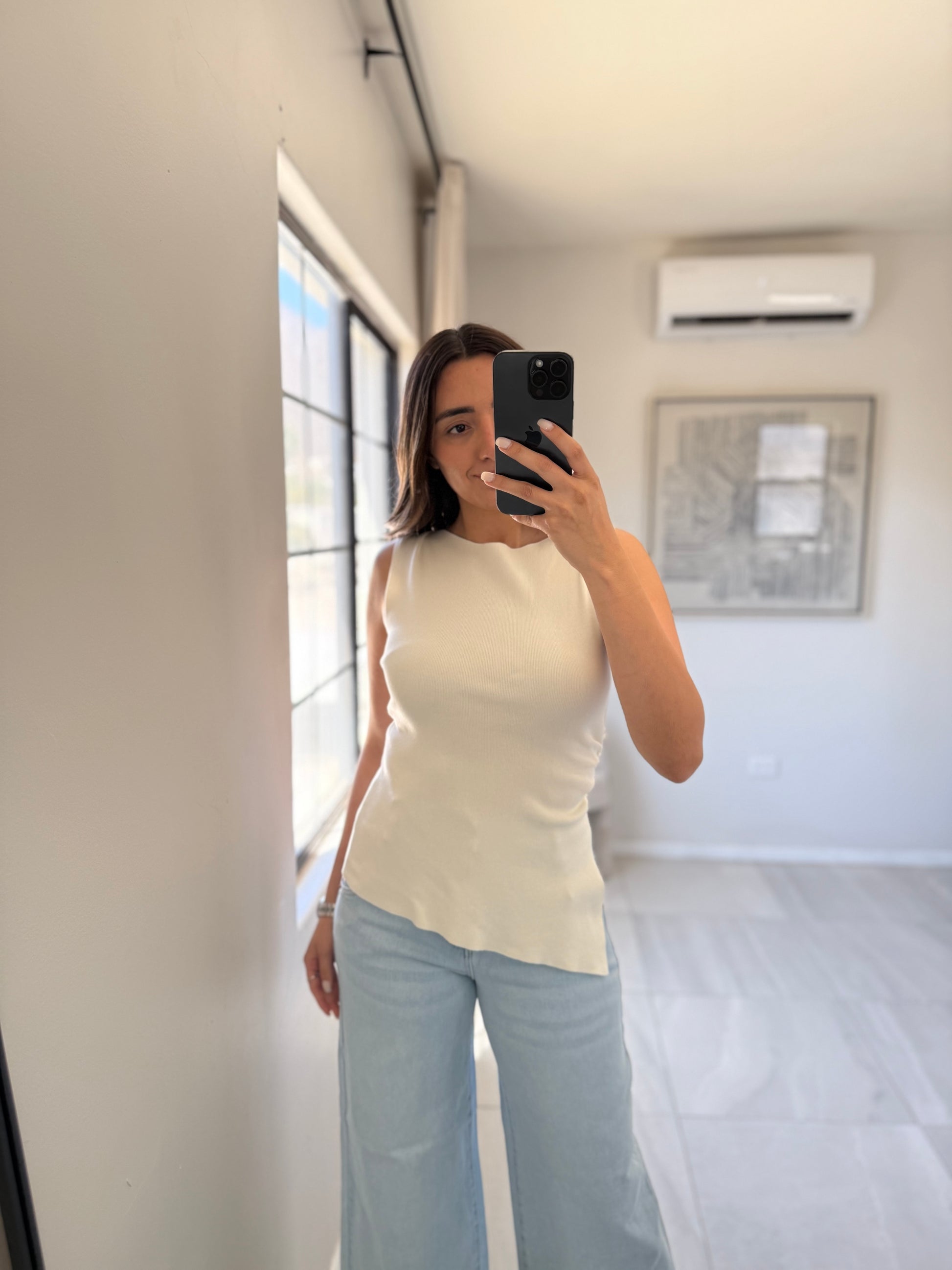 Cream Asymmetrical Knit Top