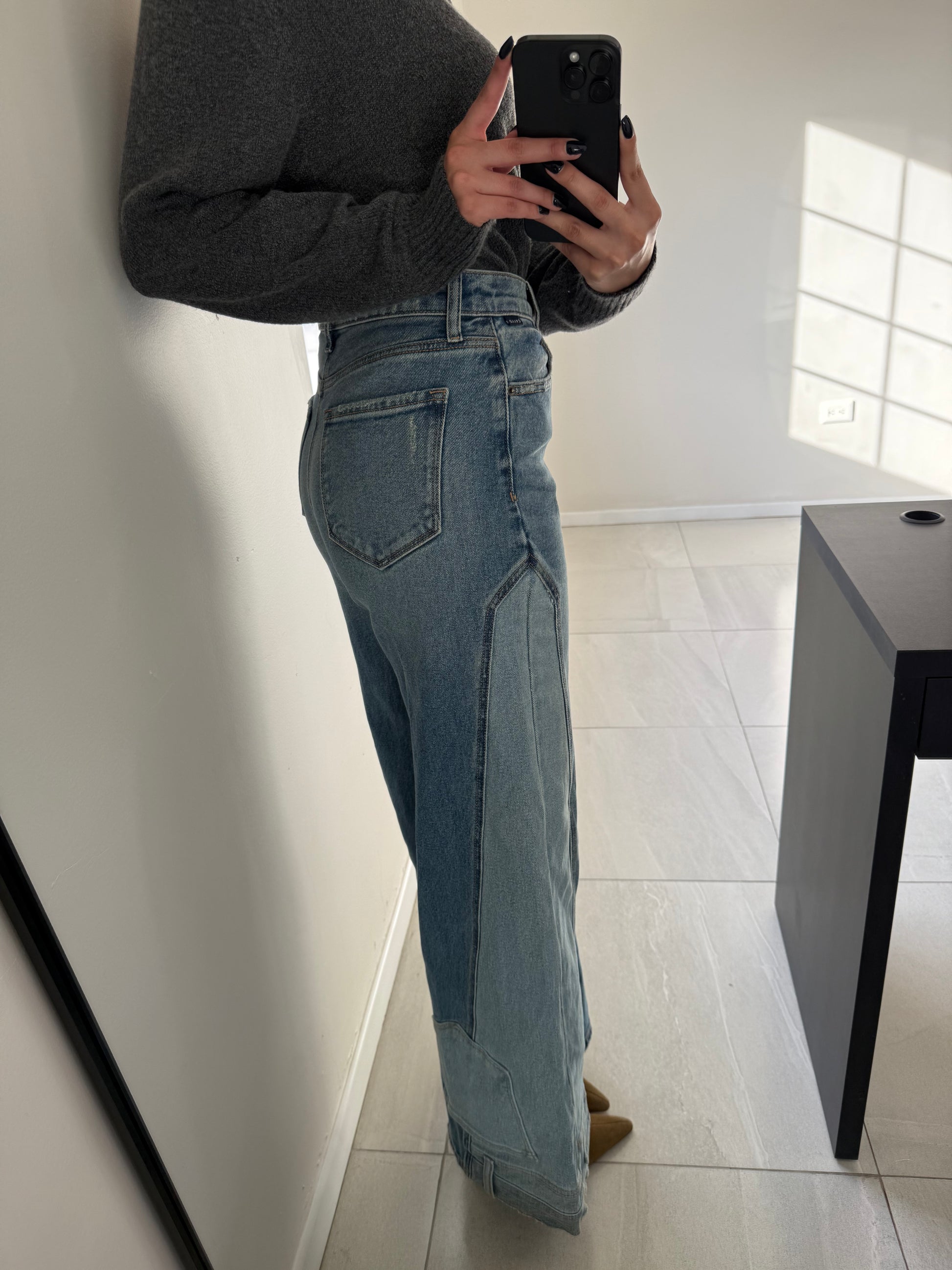 High Rise Two Tone Wide Leg