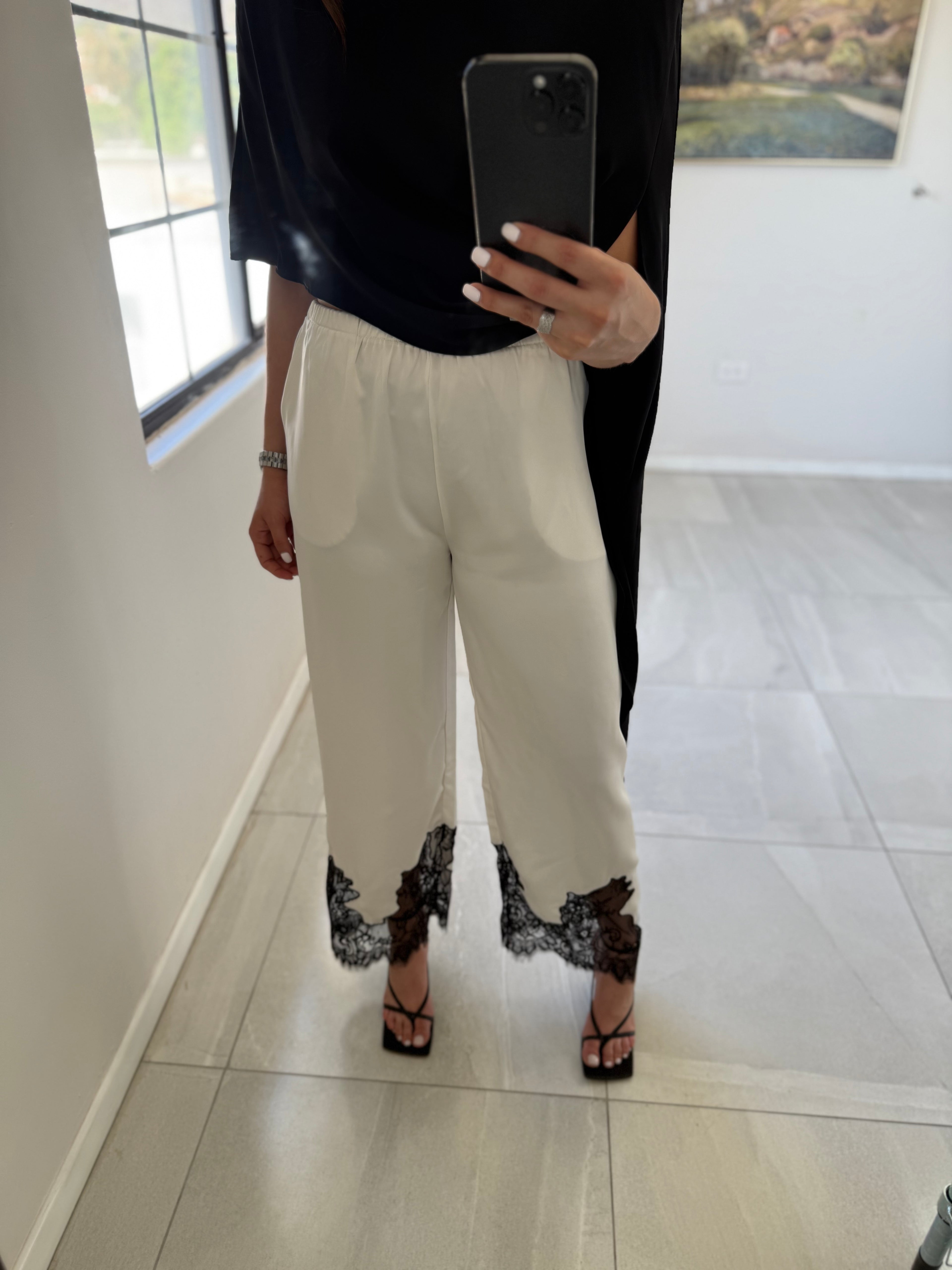Lady White Satin Pant