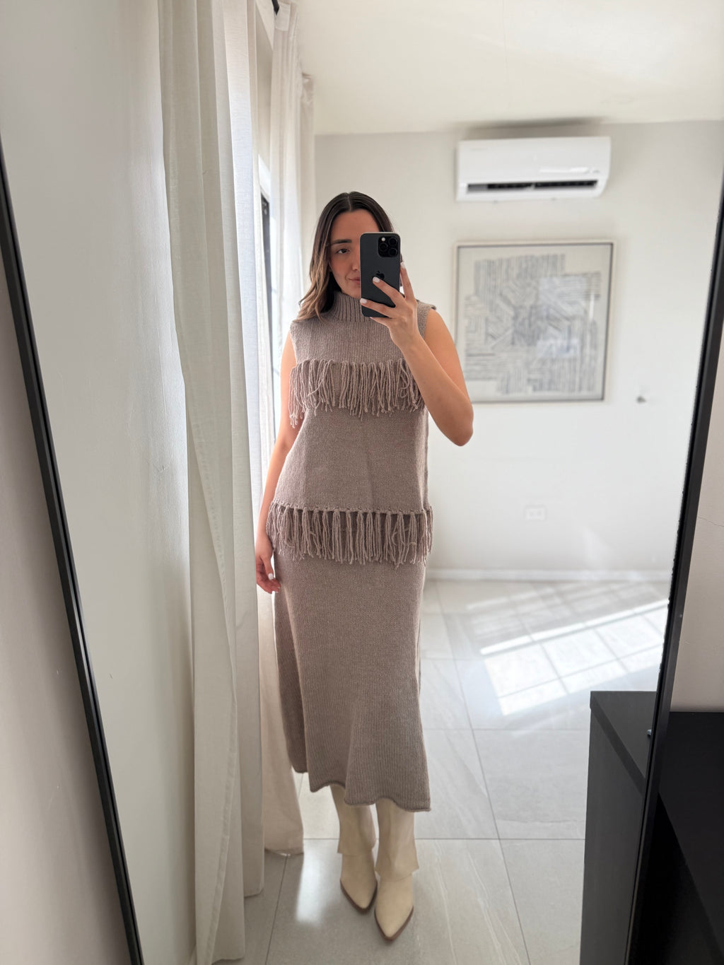 Set Knit Taupe Flecos