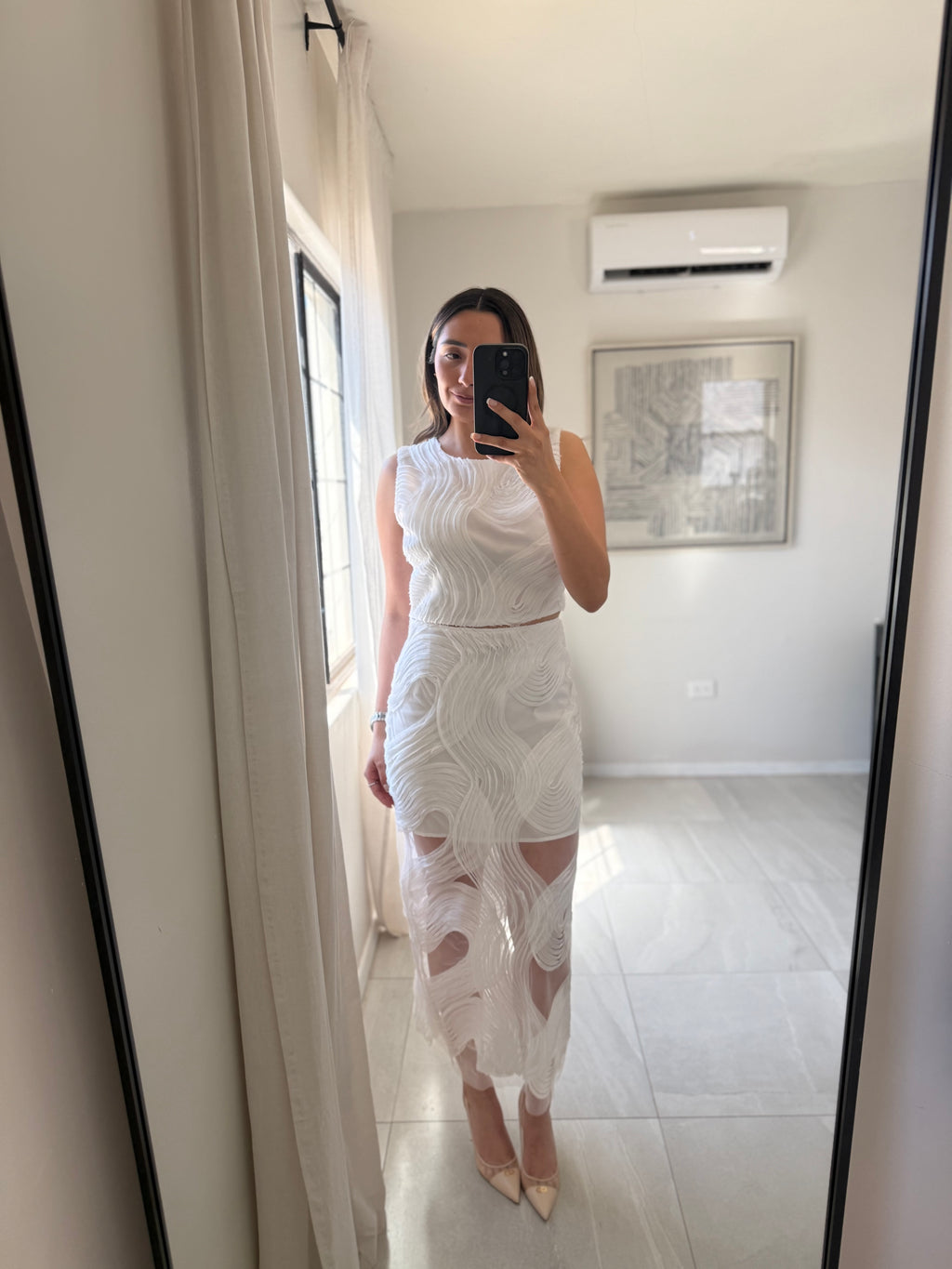 White Top and Maxi Skirt Wave Set