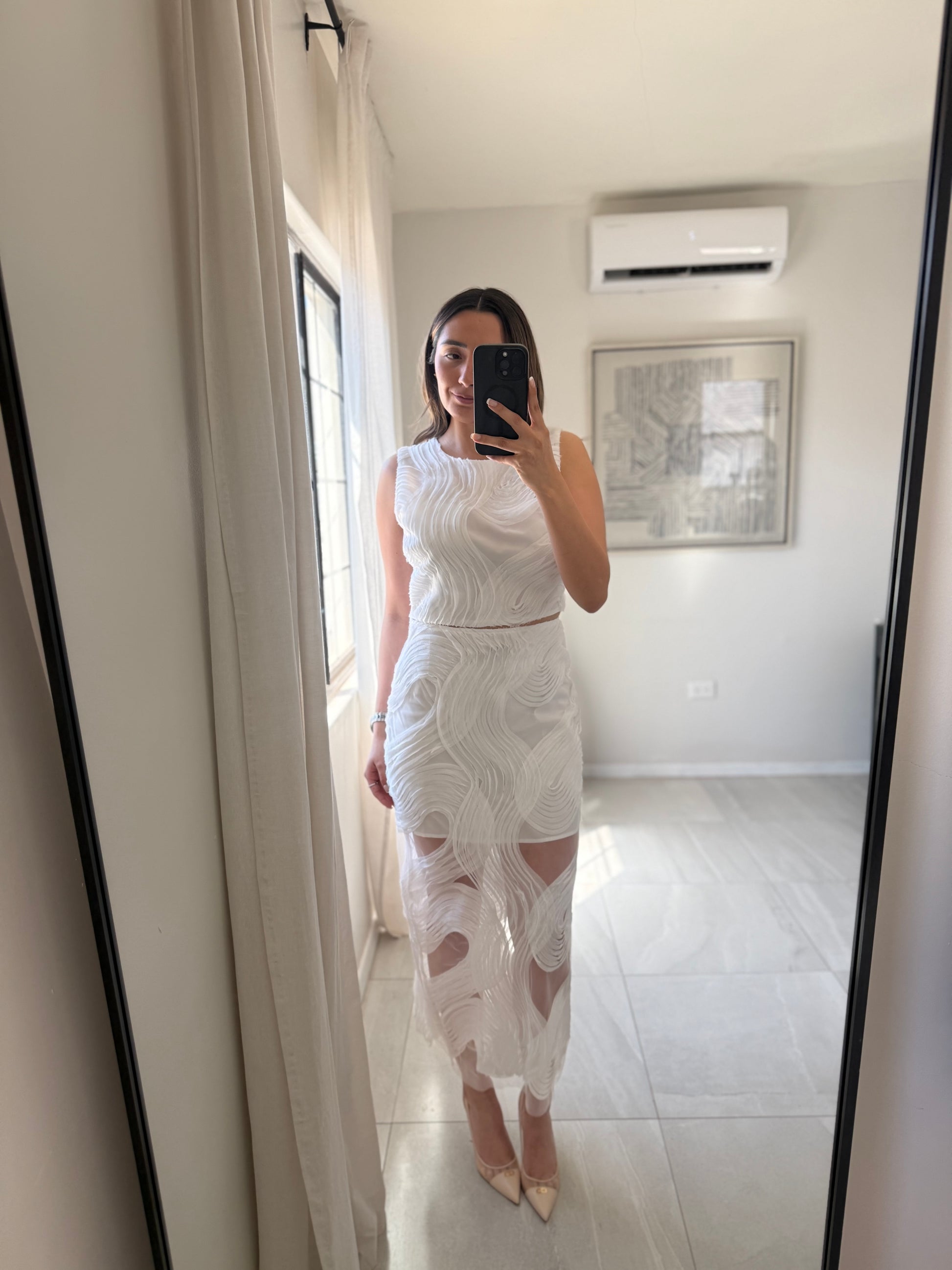 White Top and Maxi Skirt Wave Set