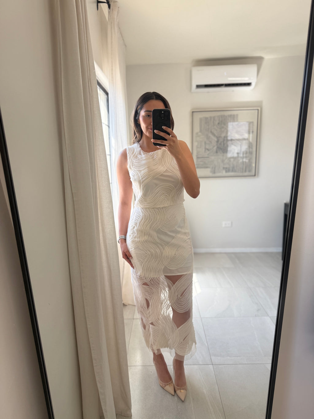 Nude Top and Maxi Skirt Wave Set