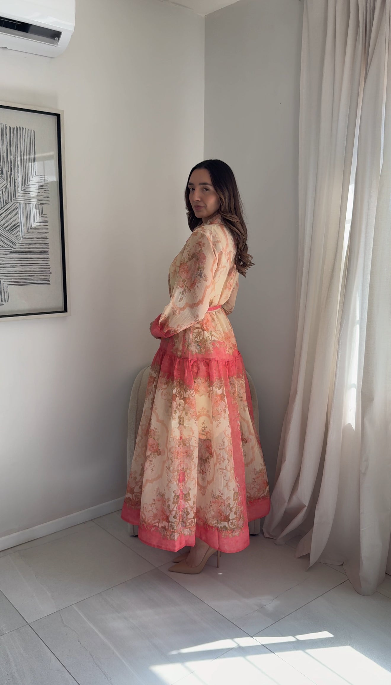 Shirt Dress Pink Print Maxi