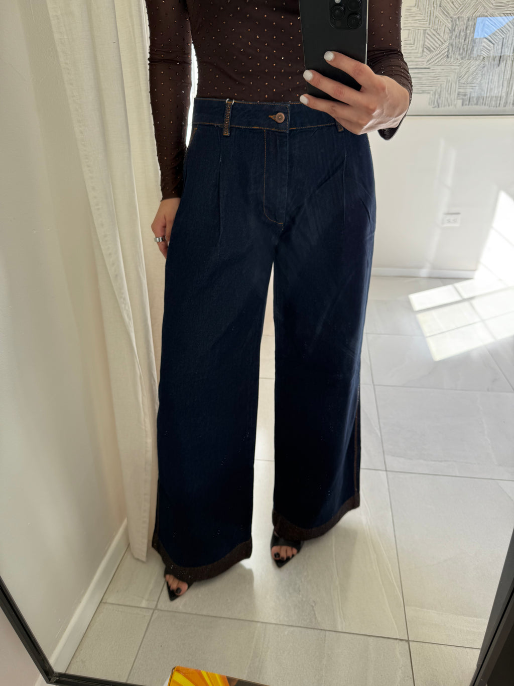 Denim Brown Cristals Jean