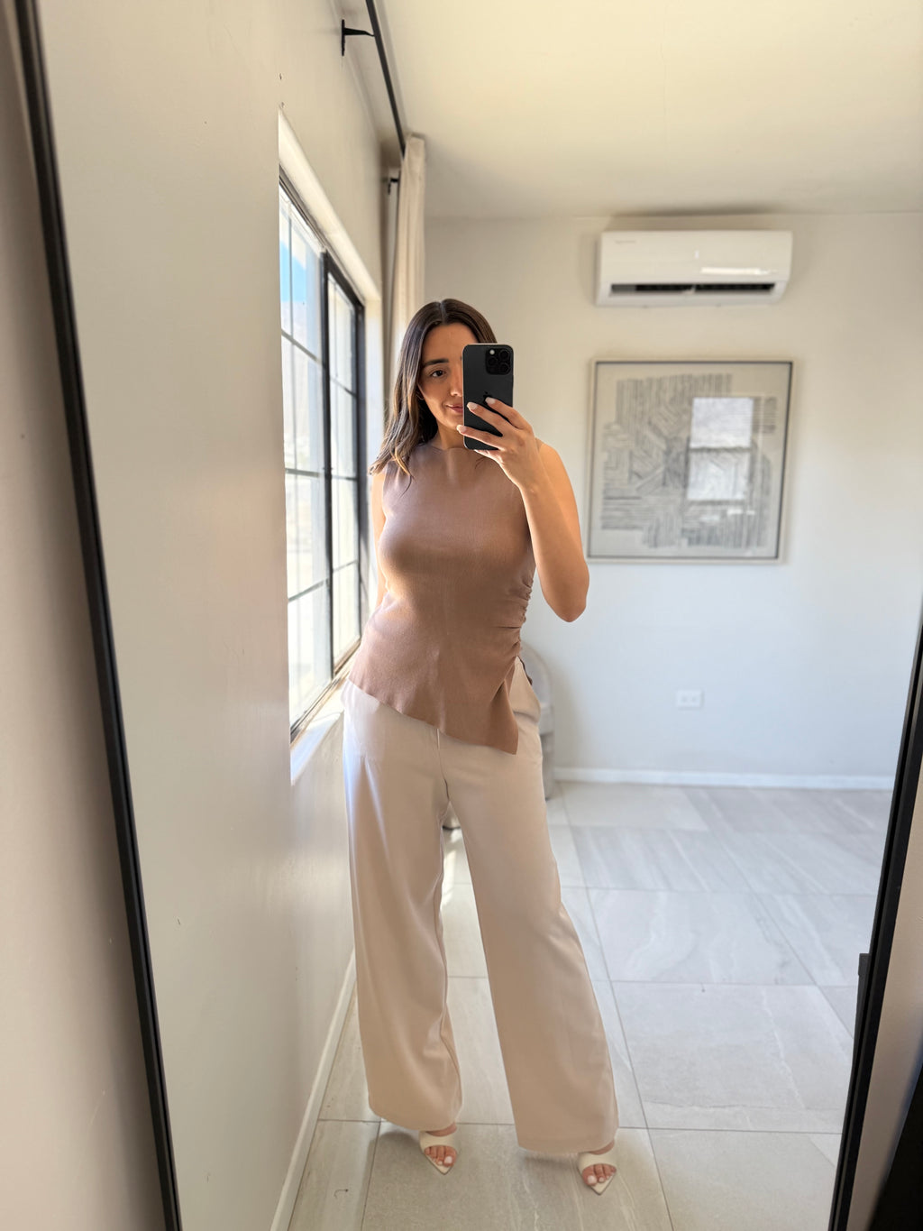 Light Mocha Asymmetrical Knit Top