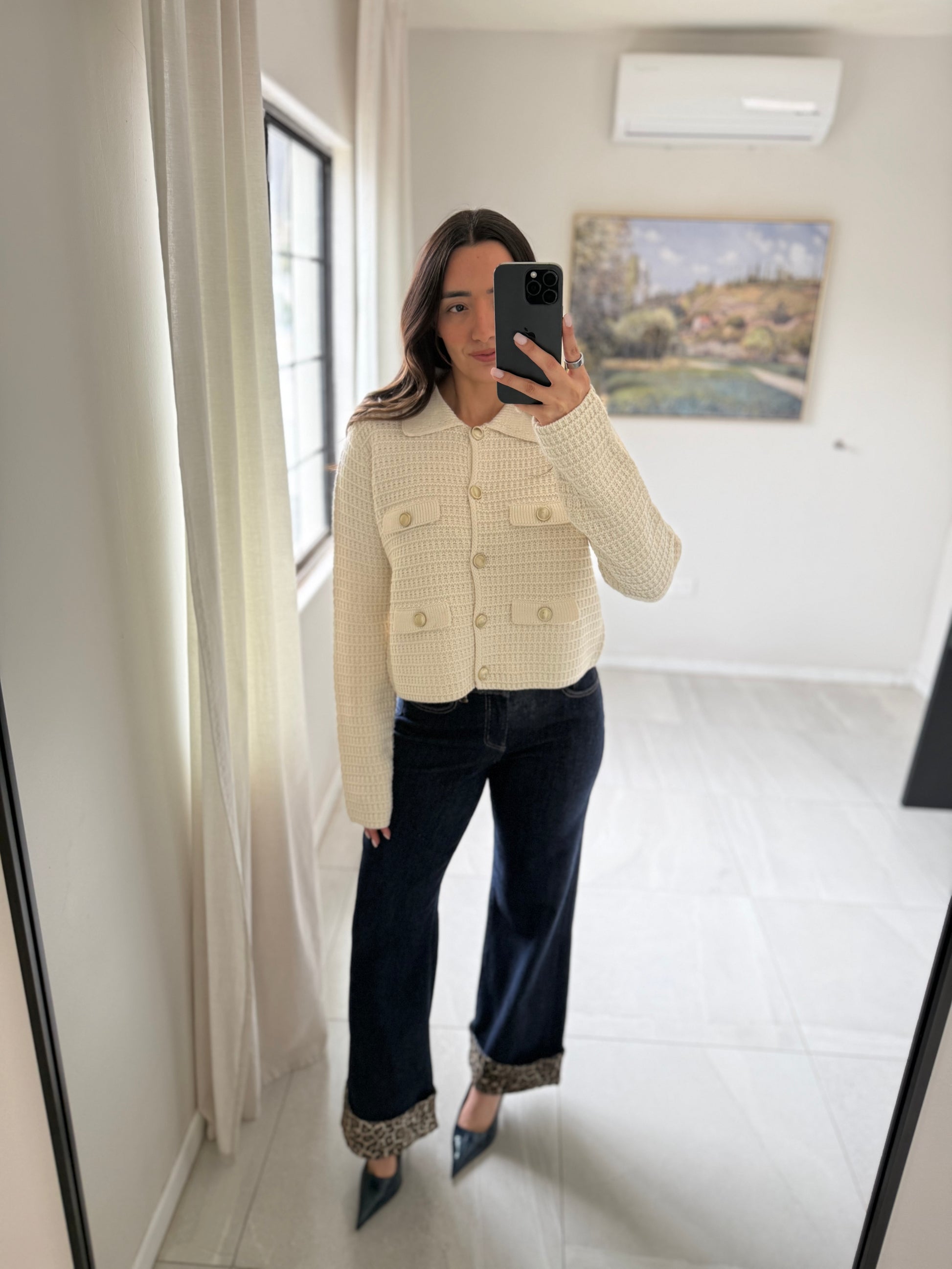 Cream Knit Button Sweater