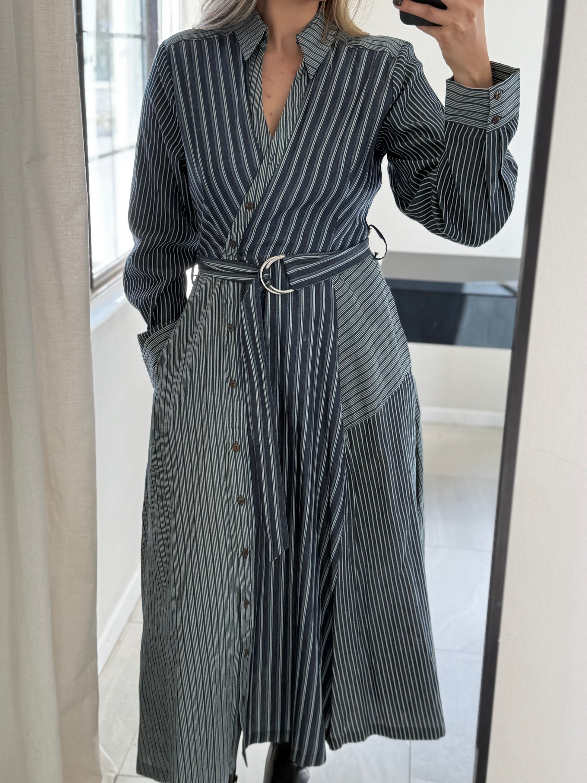 Striped Woven Midi Dress