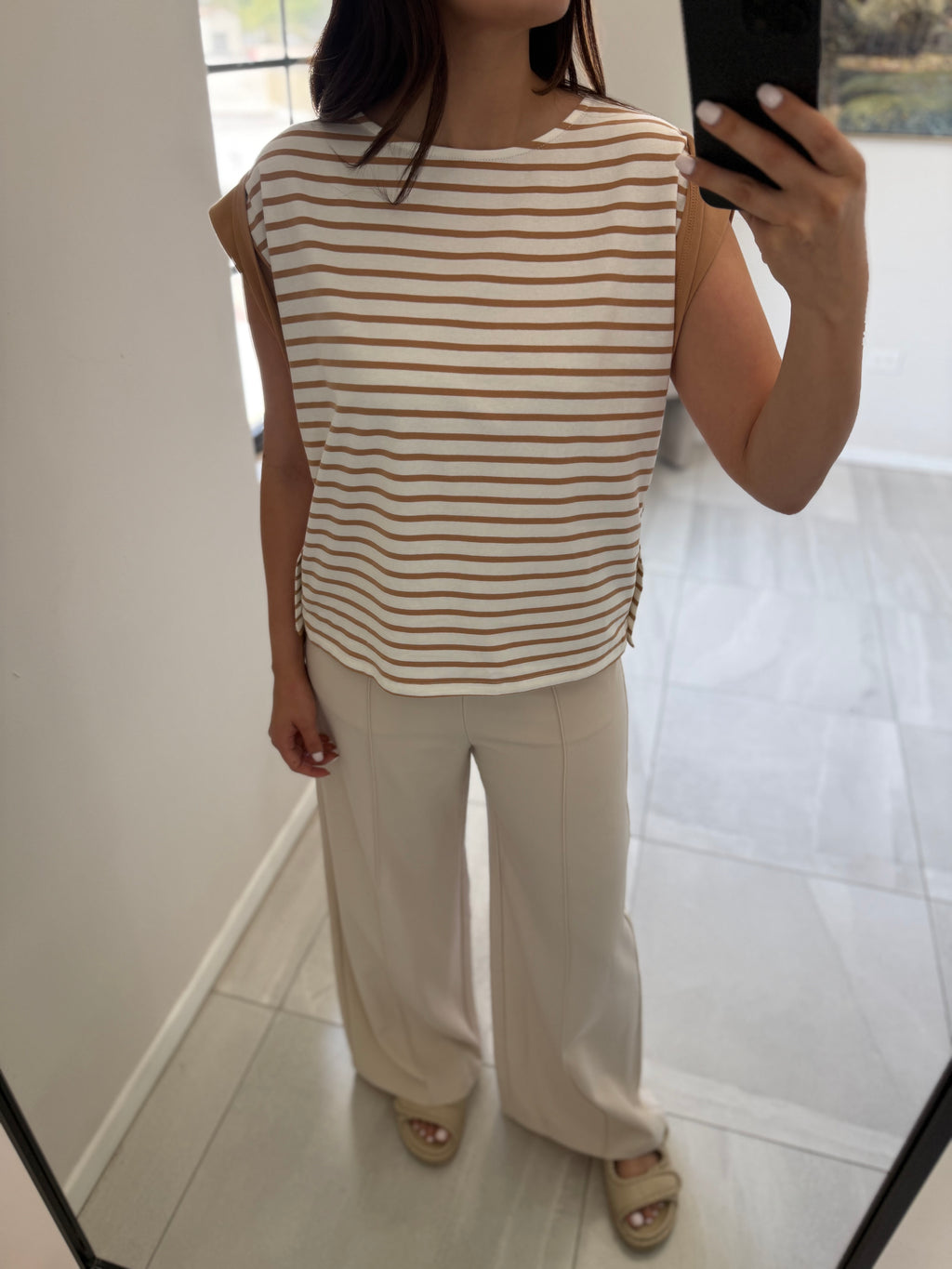 Ivory Taupe Striped Tank