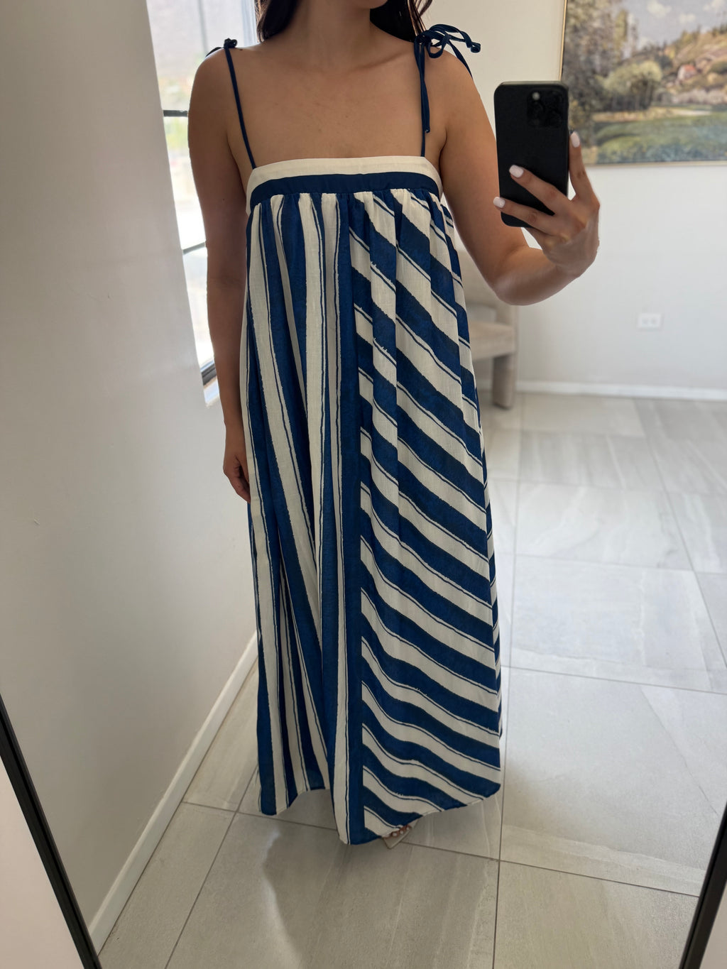 Striped Ivory Navy Maxi Dress