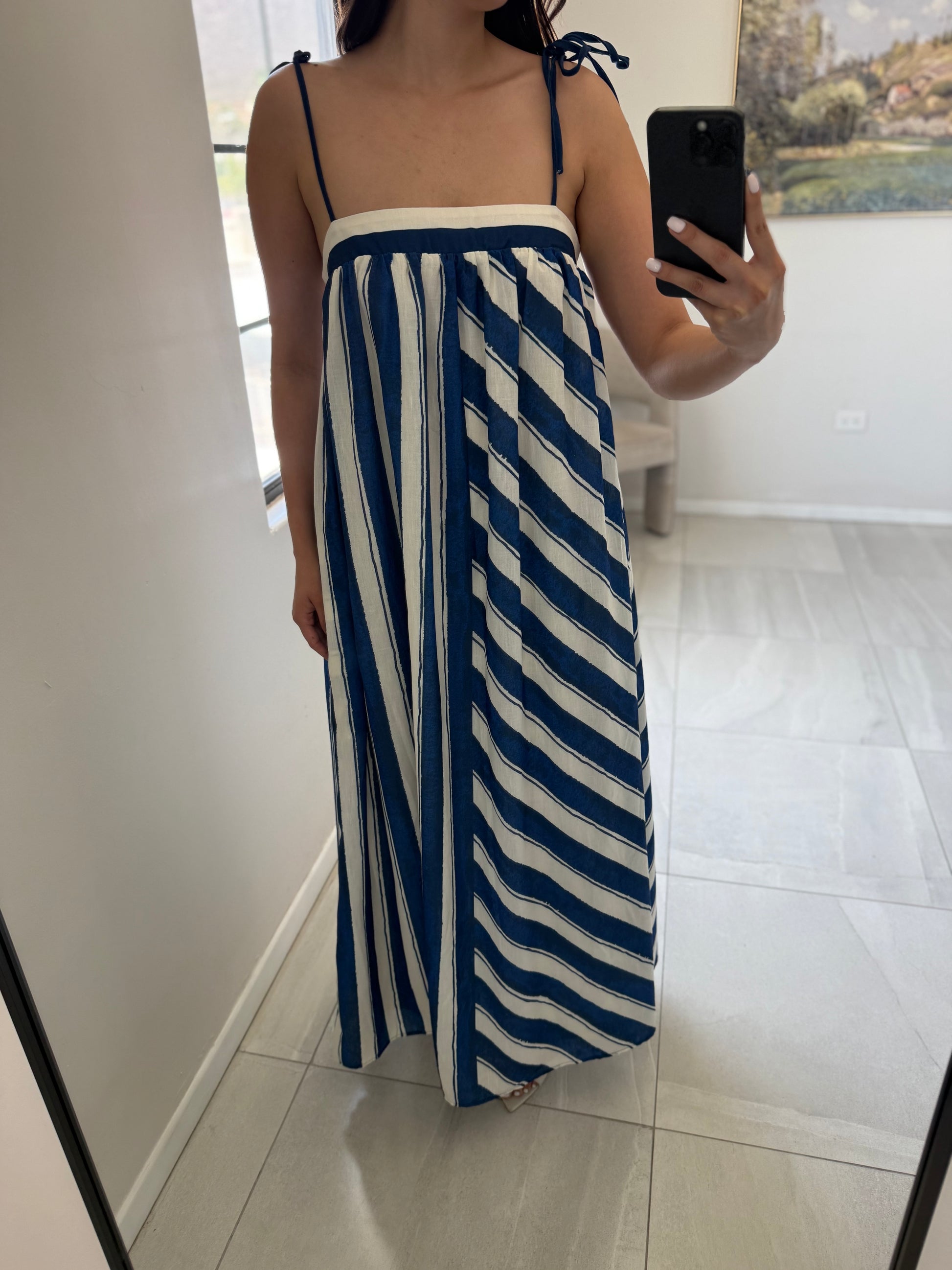 Striped Ivory Navy Maxi Dress