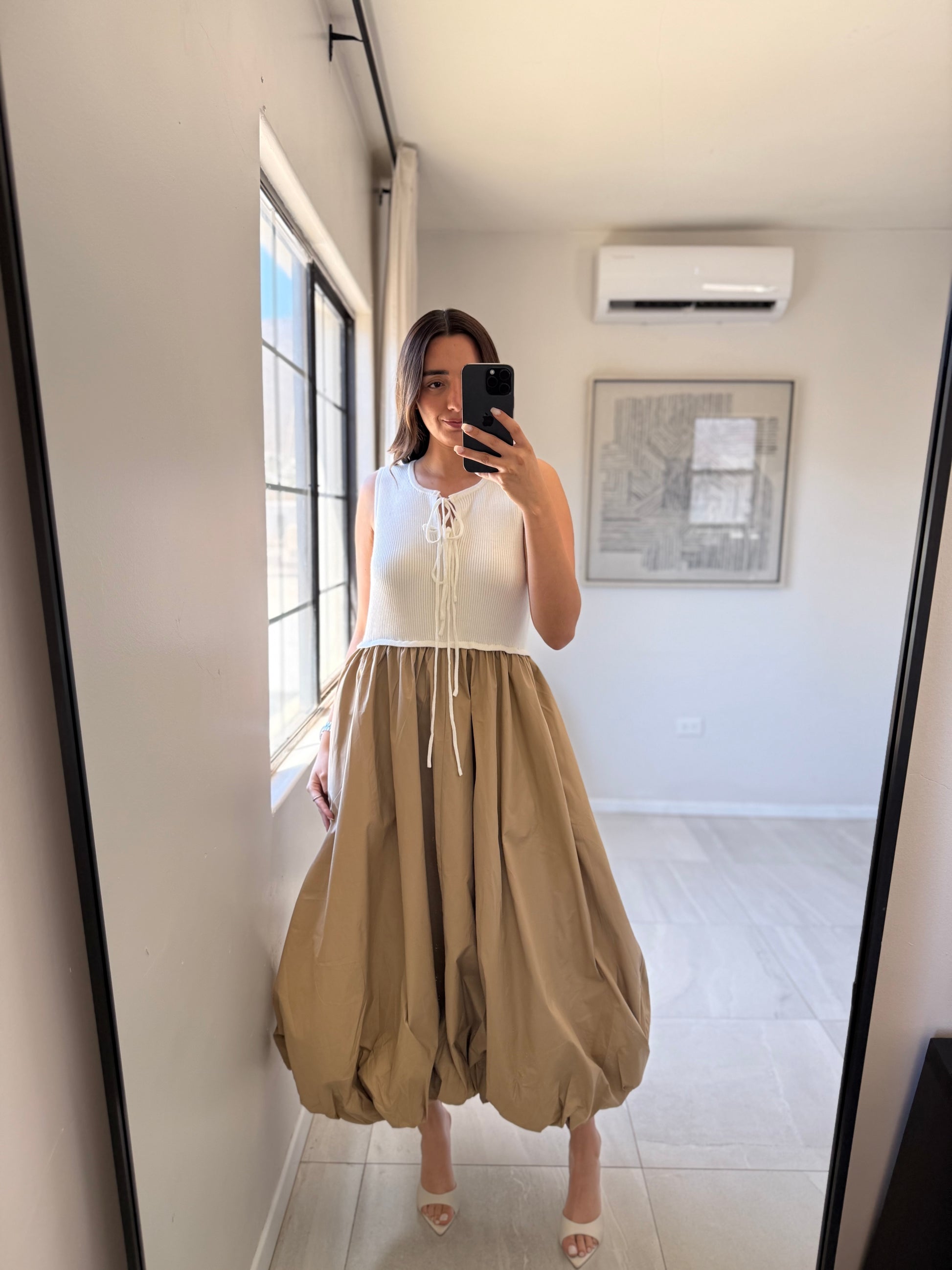 Hem White Beige Dress