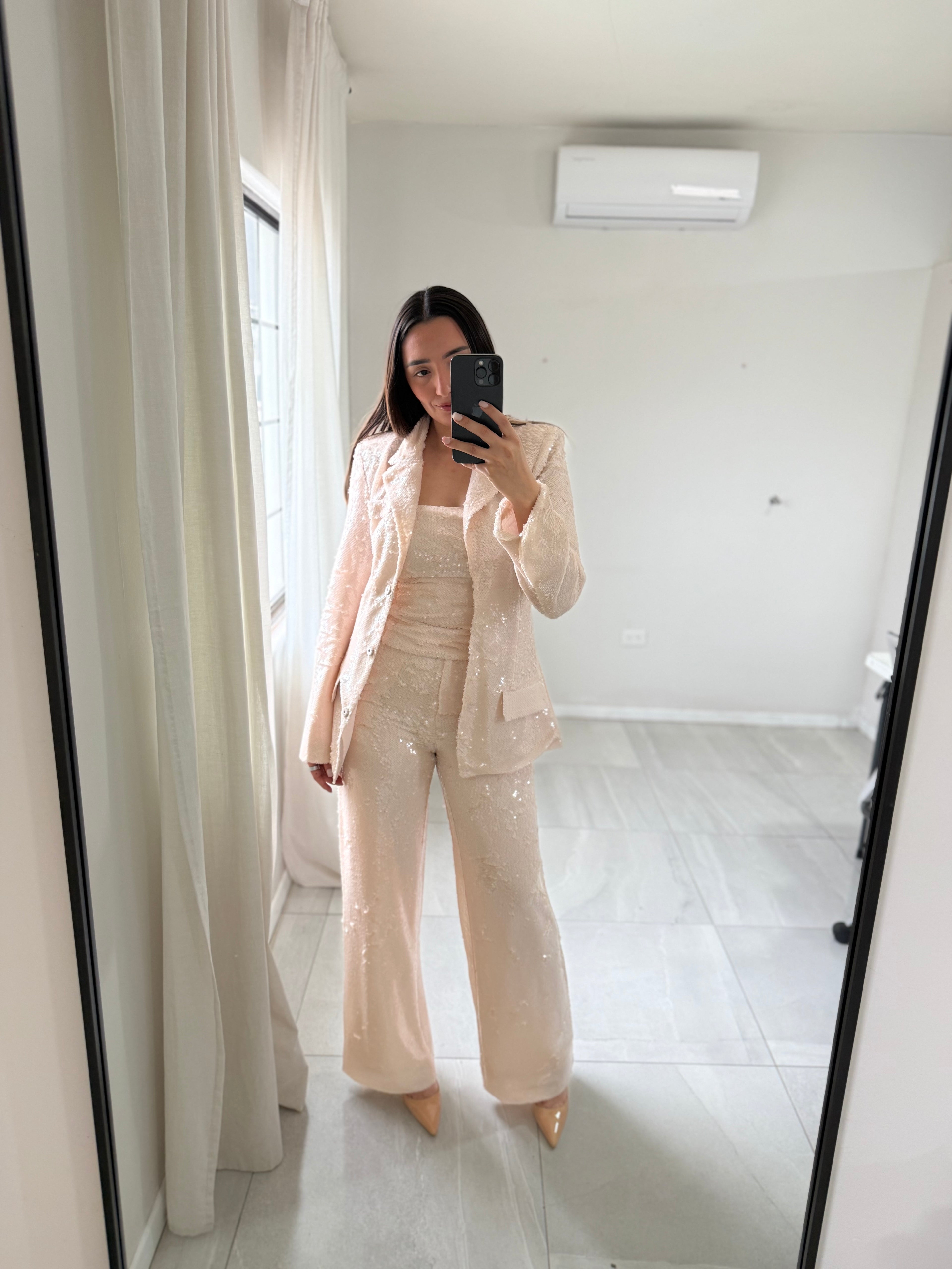 Pale Sequin Blazer And Top