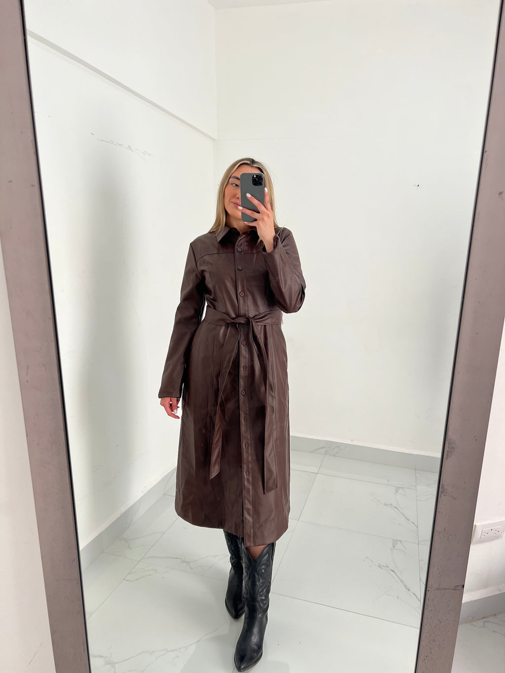 Faux Brown Leather Dress