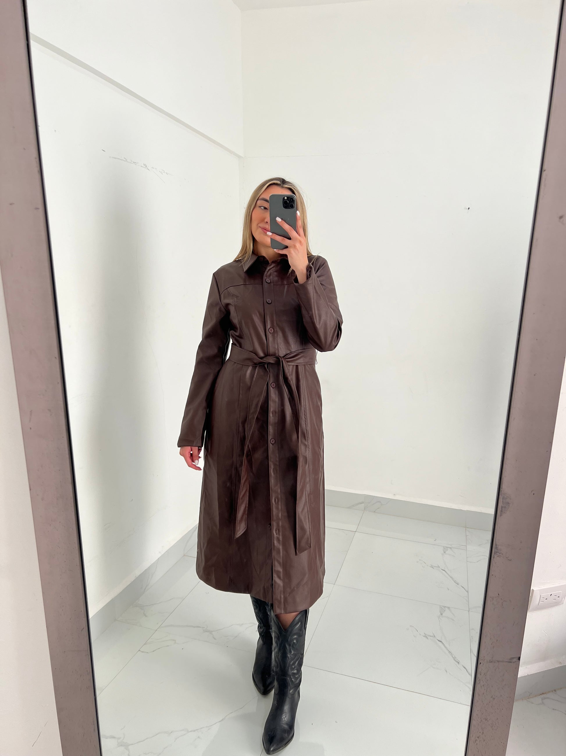 Faux Brown Leather Dress