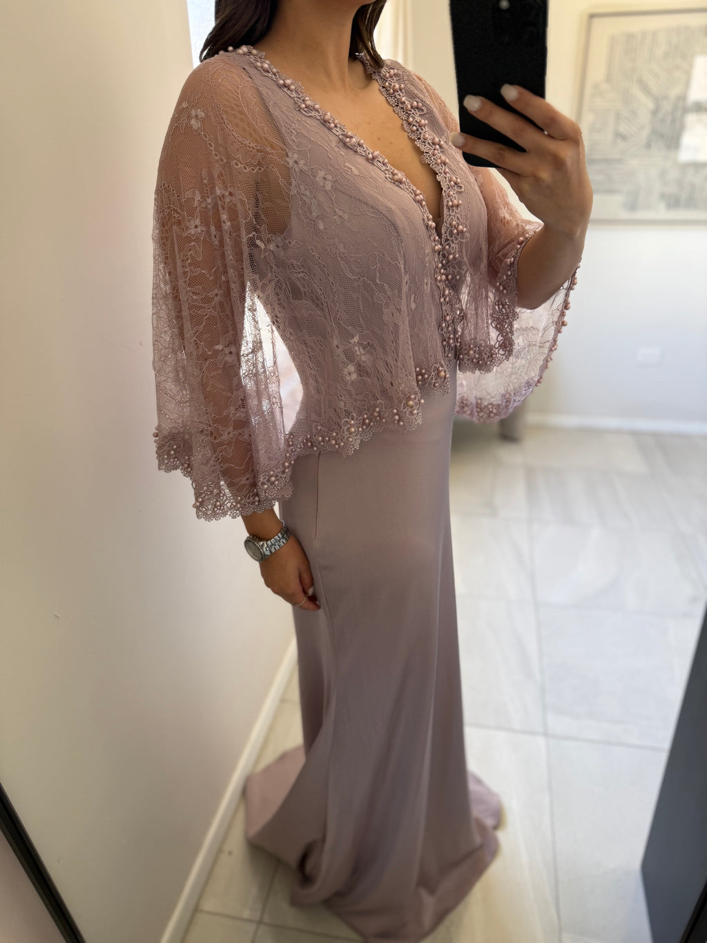 Mauve Pearl Cape Dress