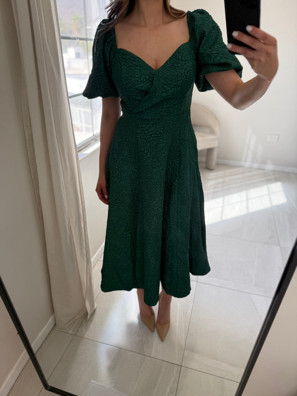 Textured Green Midi Dress