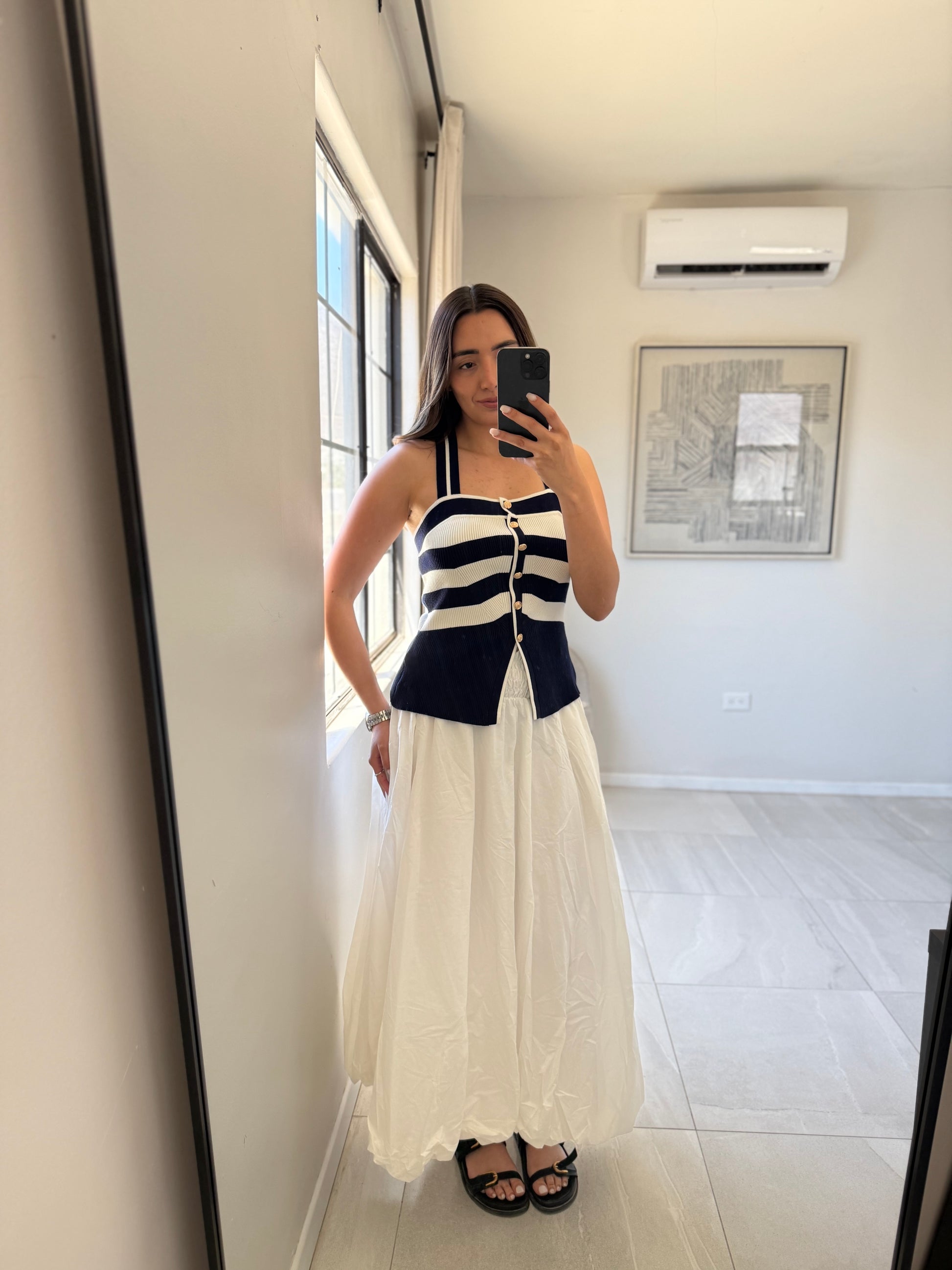 White Bubble Hem Midi Skirt