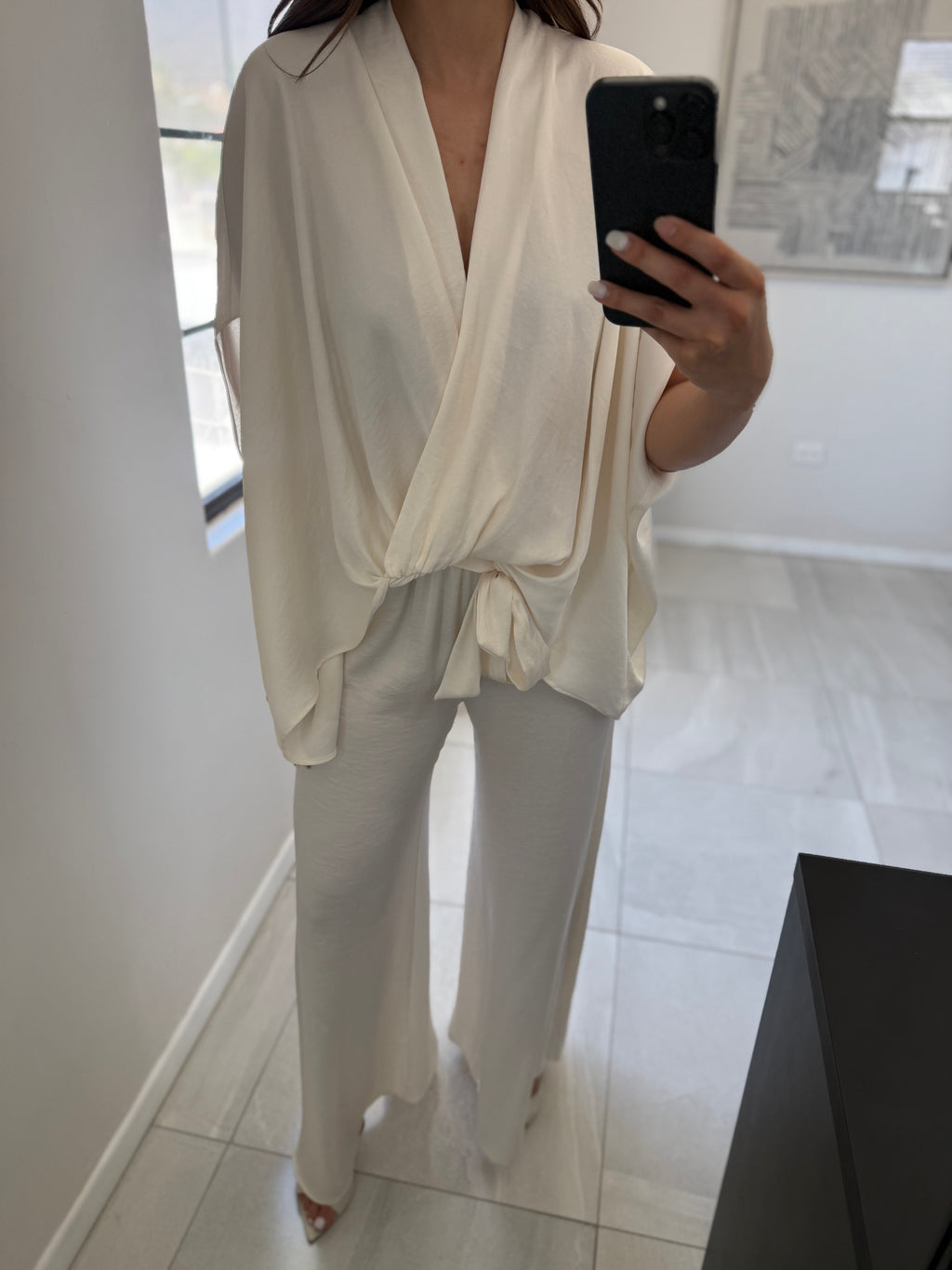 Washed Poly Caftan Set Ivory