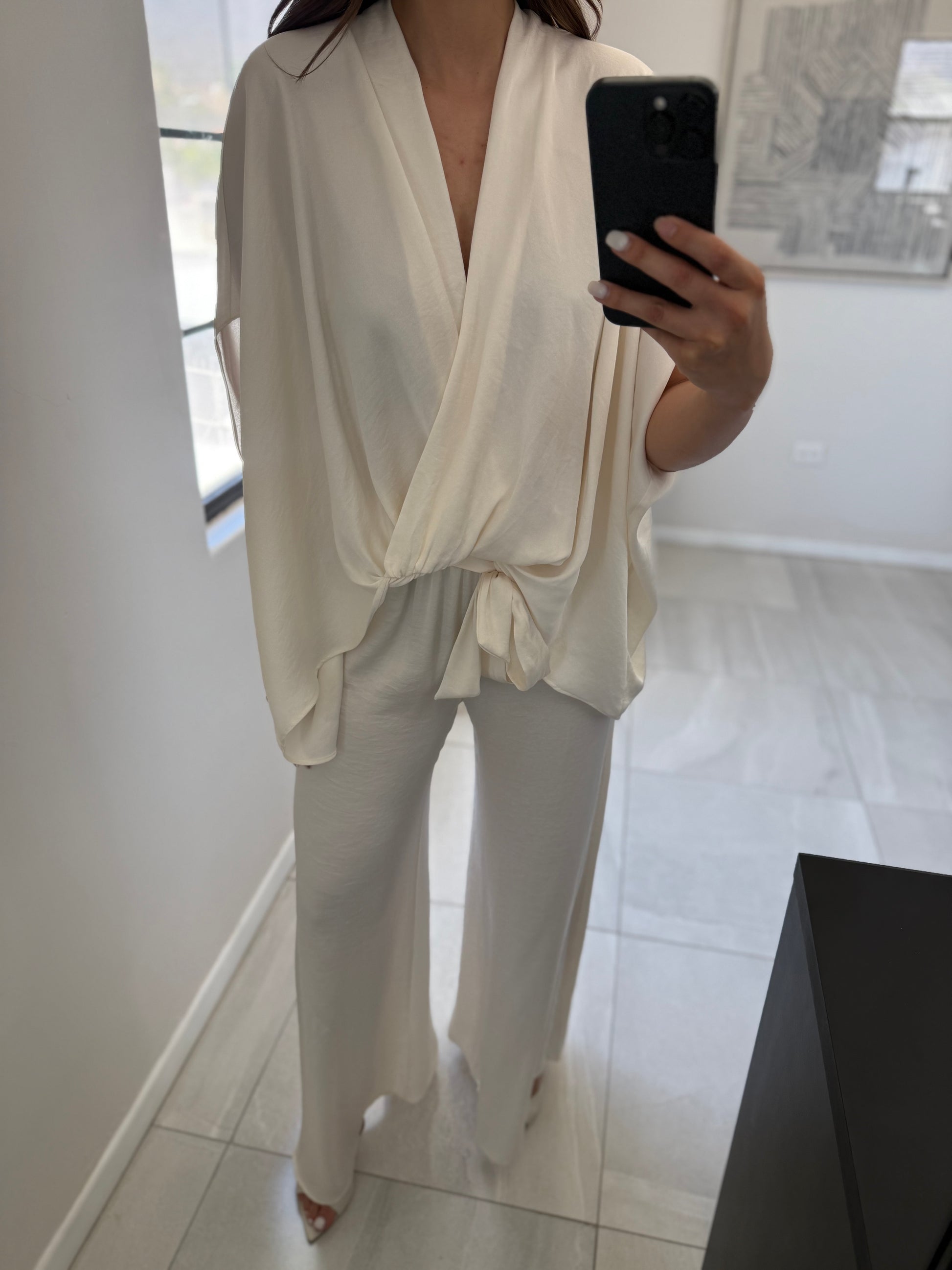 Washed Poly Caftan Set Ivory