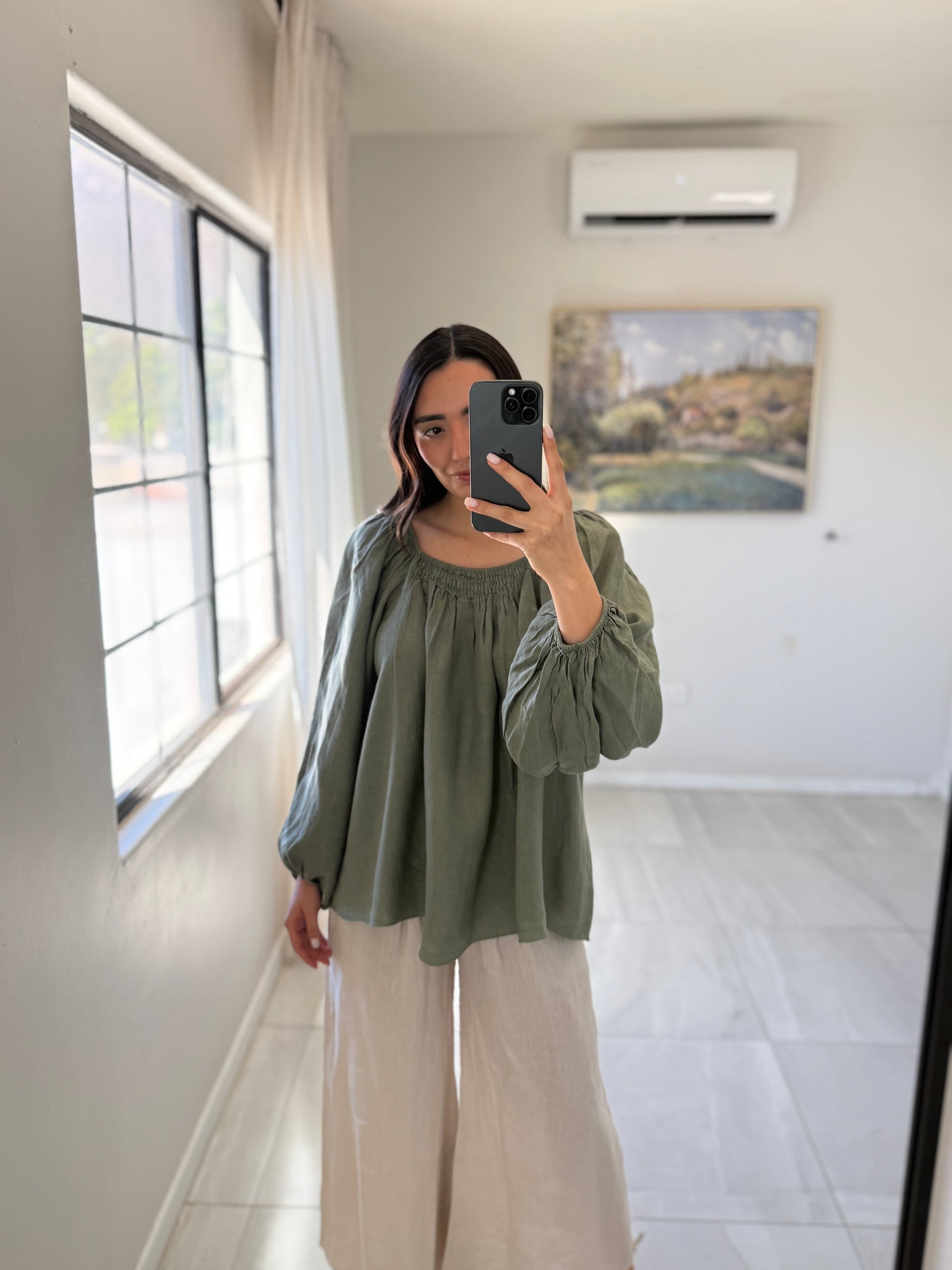 Blouse Italian Linen Off Army