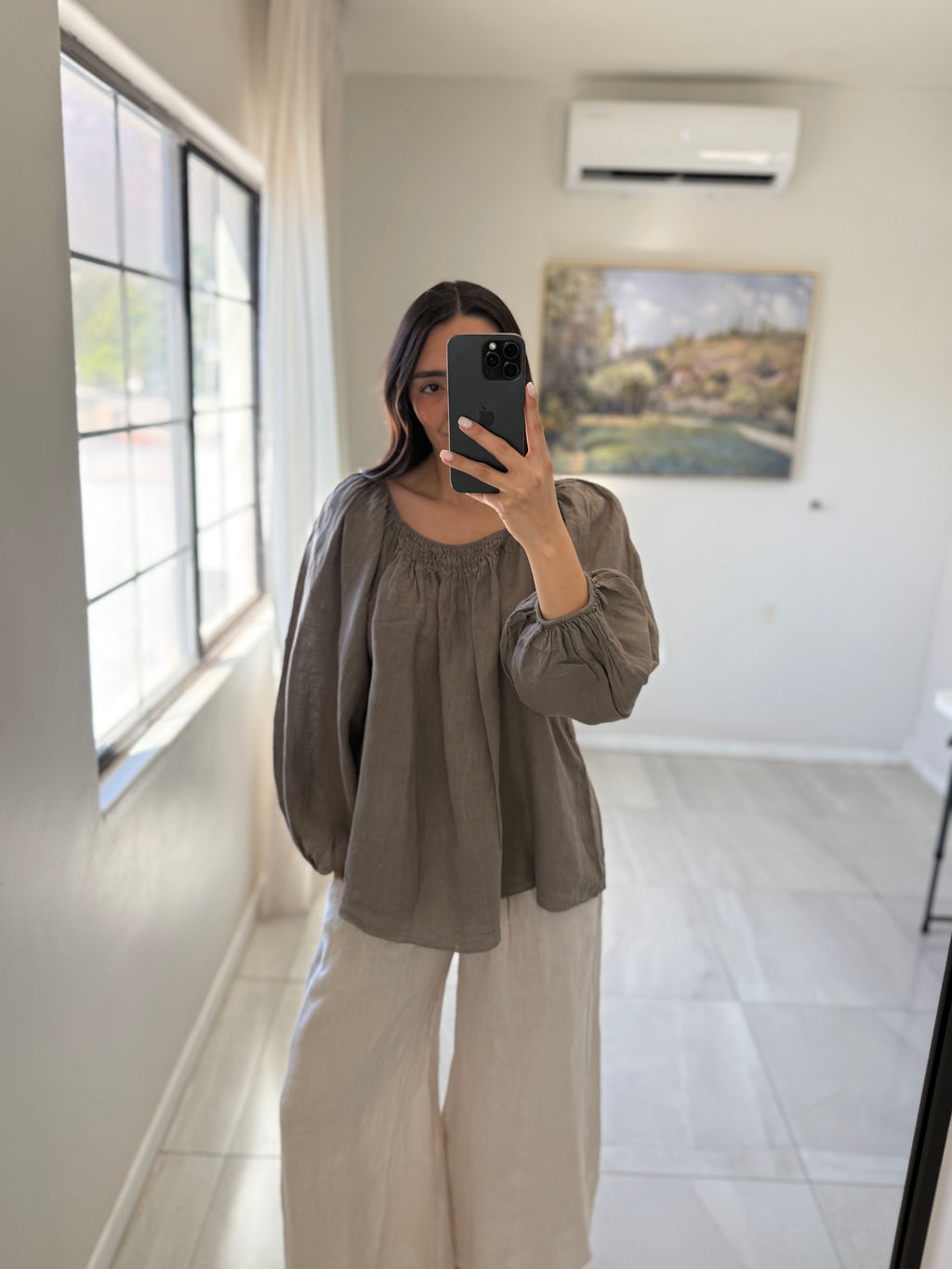 Blouse Italian Linen Off Mocha