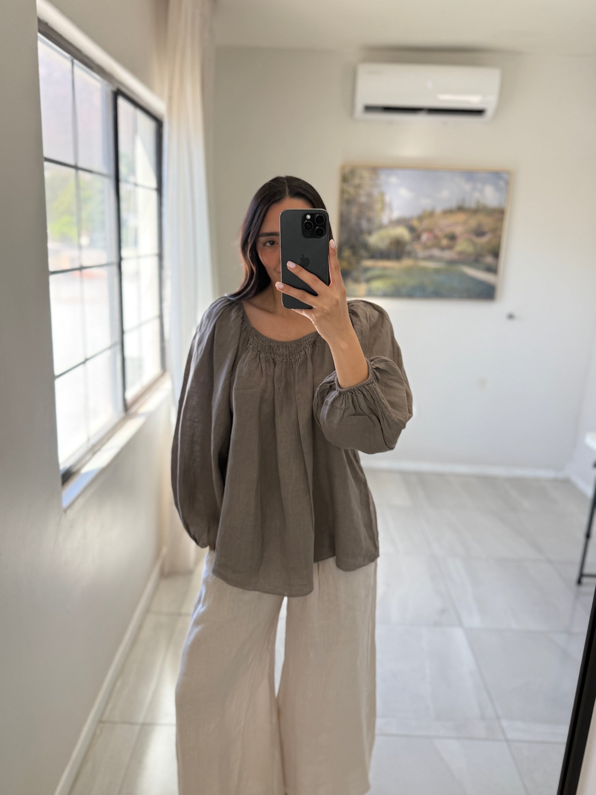 Blouse Italian Linen Off Mocha