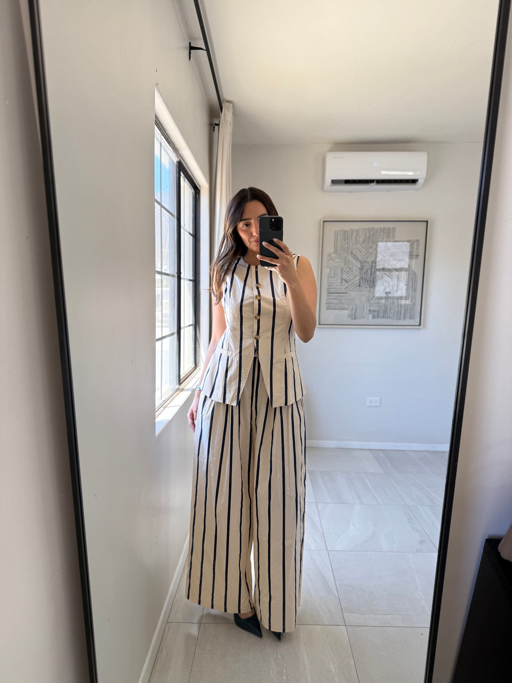 Striped Woven Best Set Navy/Ecru