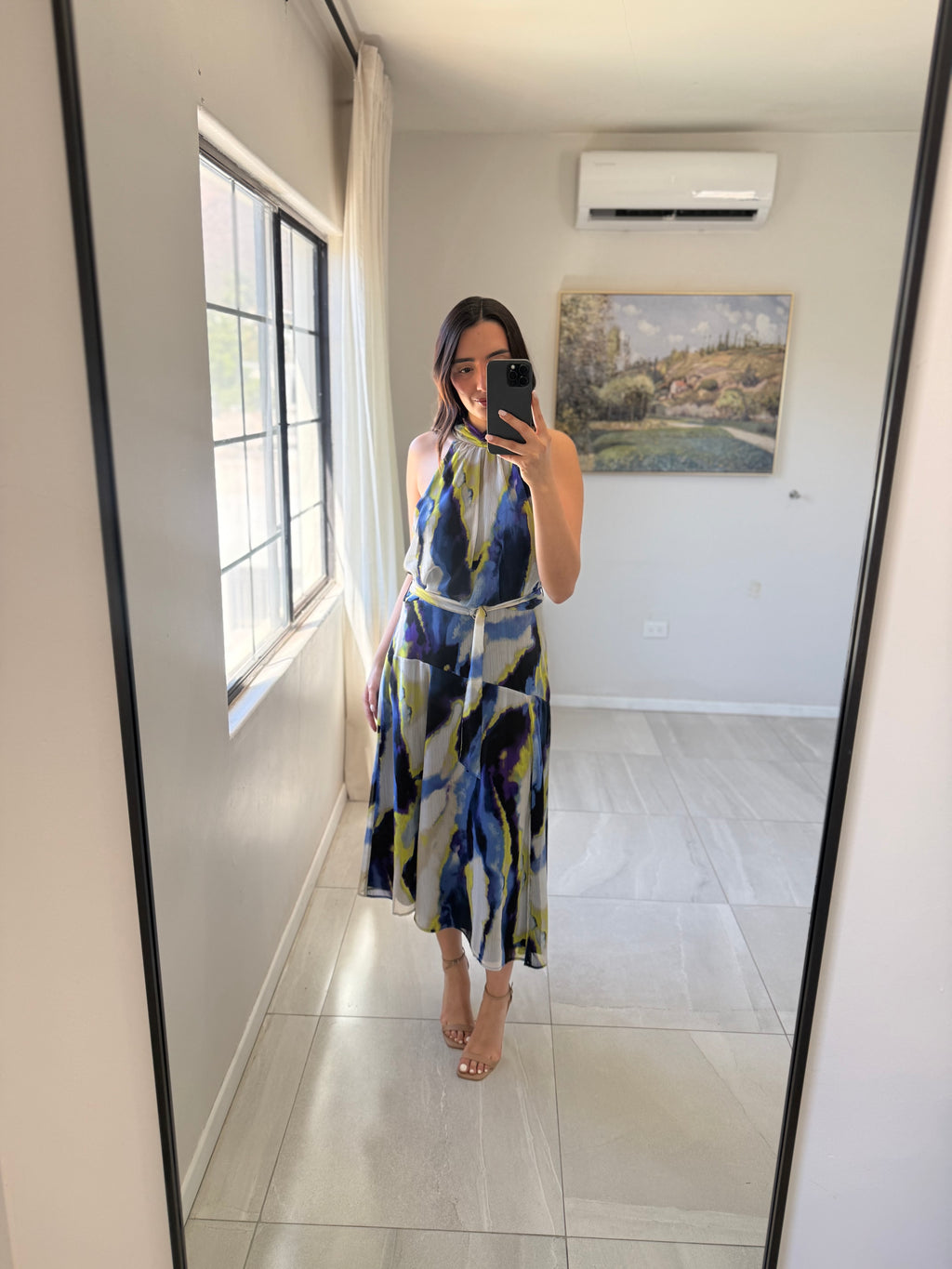 Blue Watercolor Midi Dress
