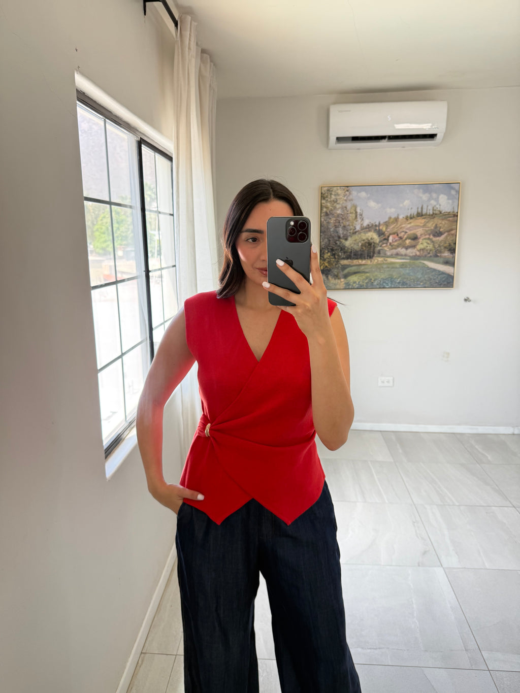 Red Wrap Knit Top