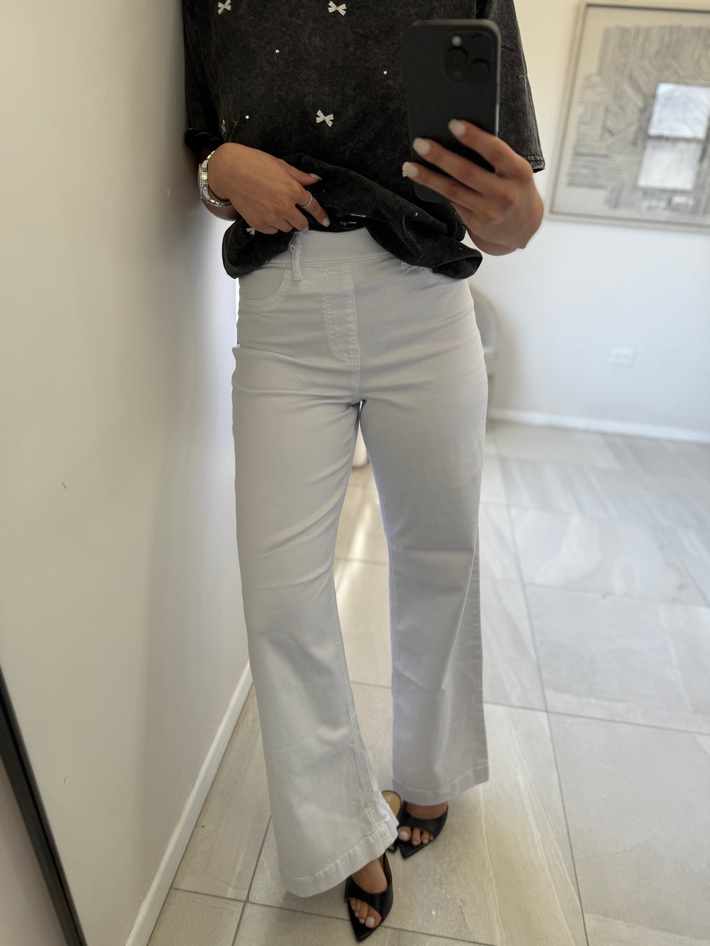 High Rise Pull On Wide Leg White