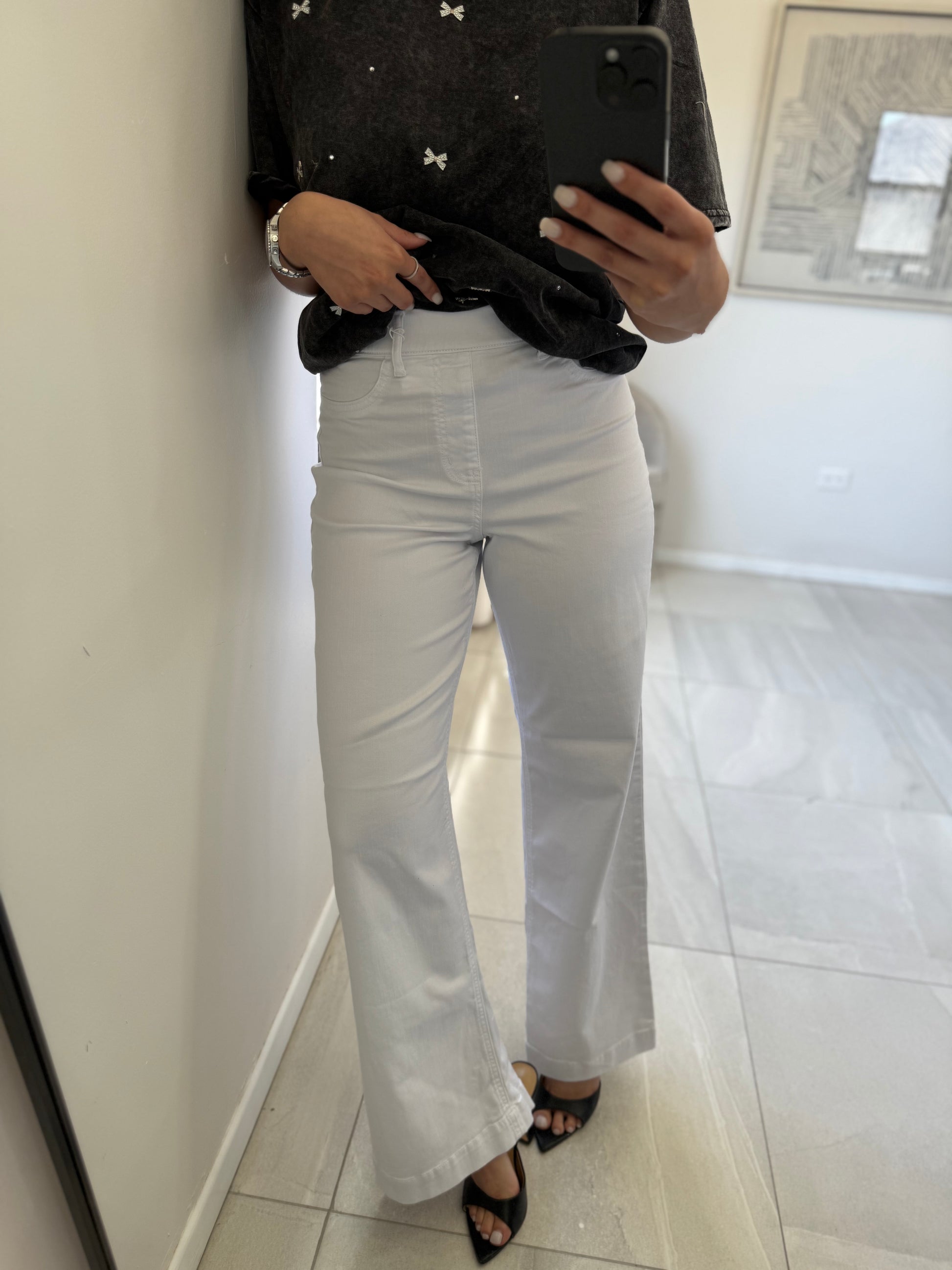 High Rise Pull On Wide Leg White