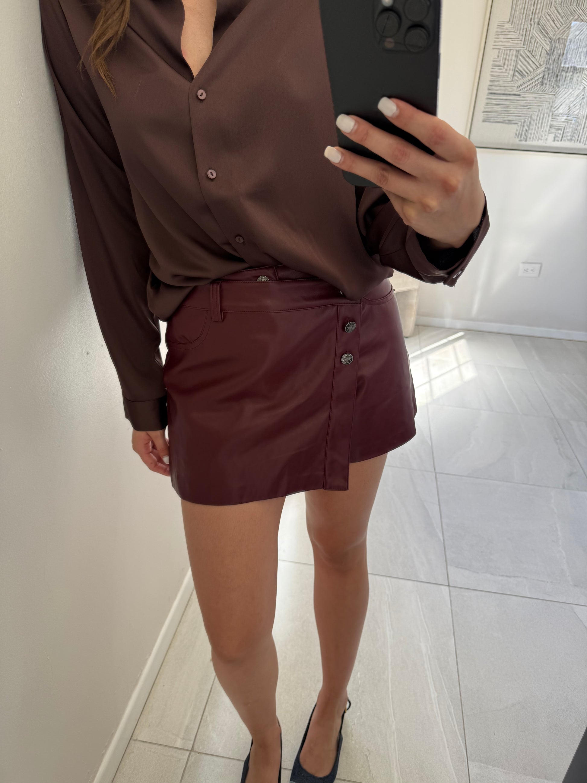 Leather Short Wrap Red Wine