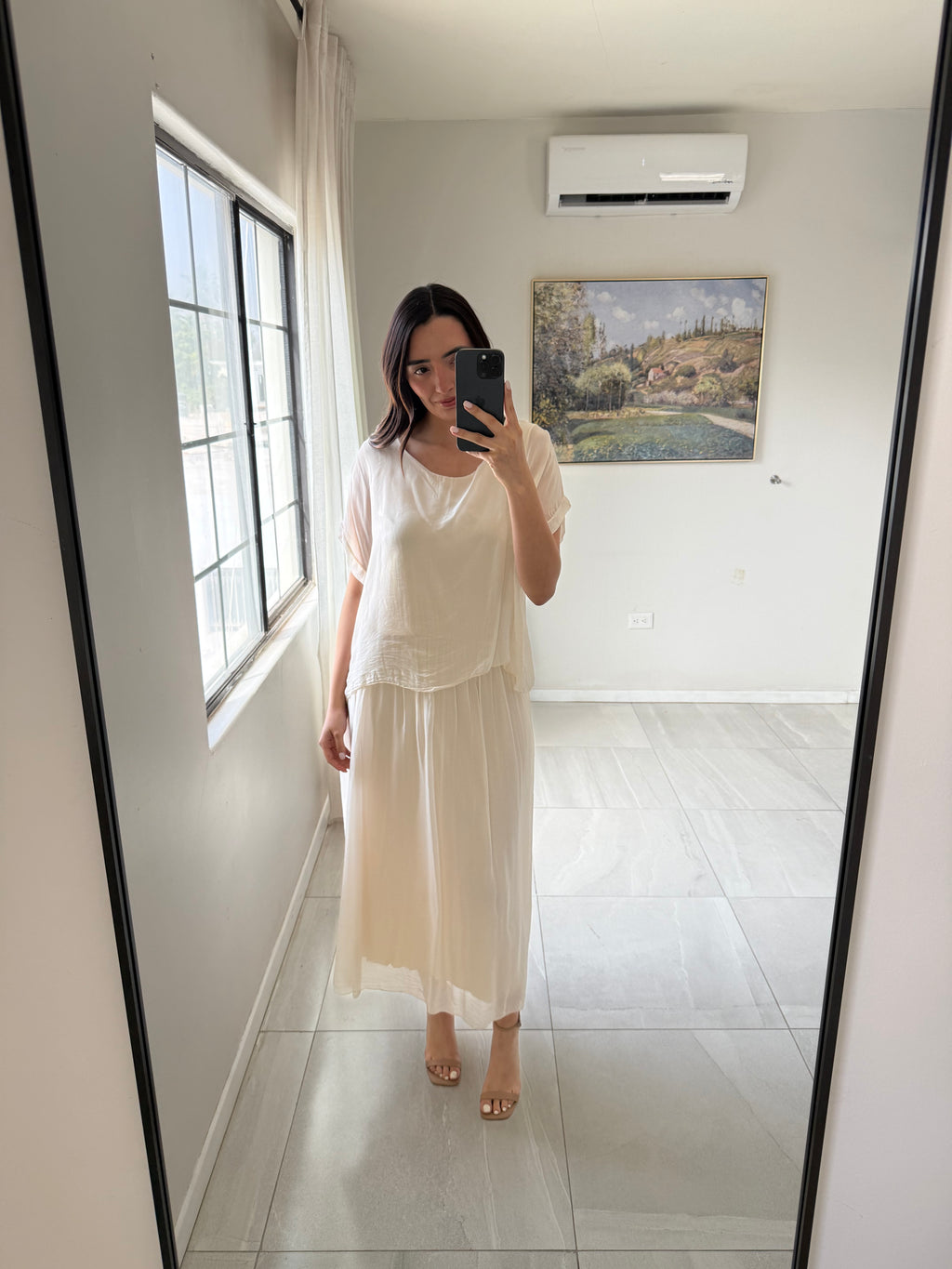 Silk Drop Beige Layered Dress