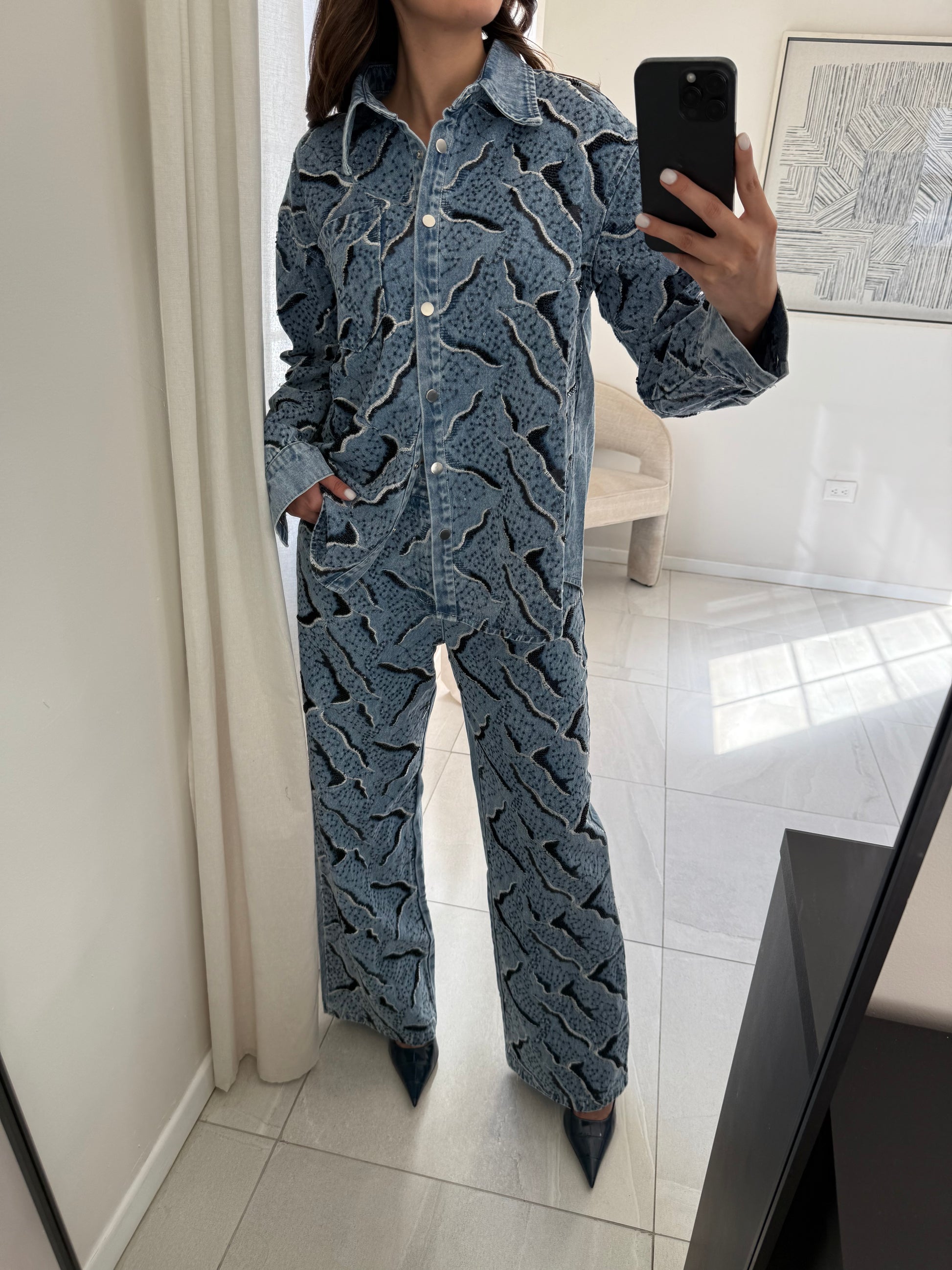 Denim Crystal Jacket Set