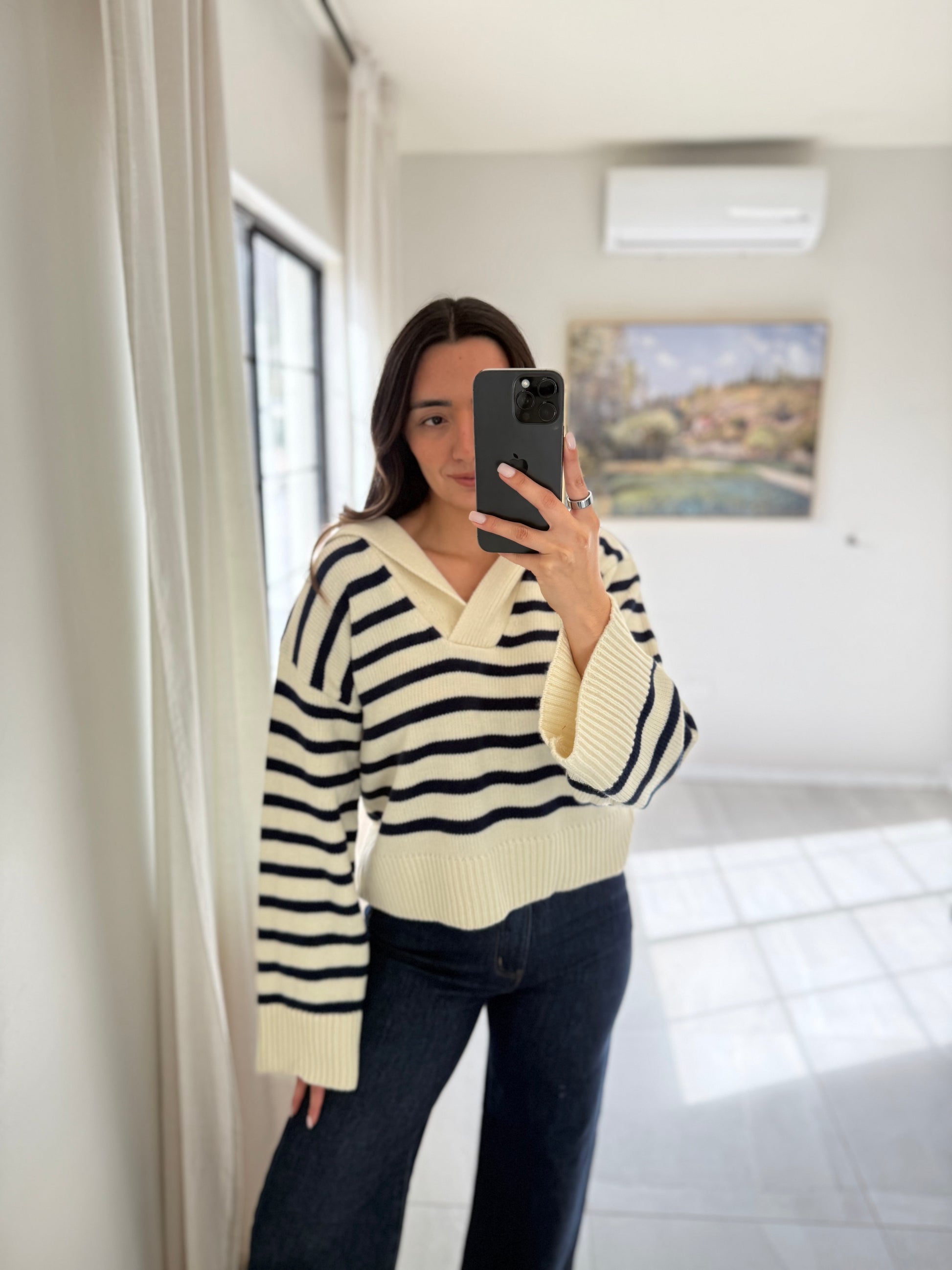 Stripes Cream/Dusty Navy  Sweater Knit