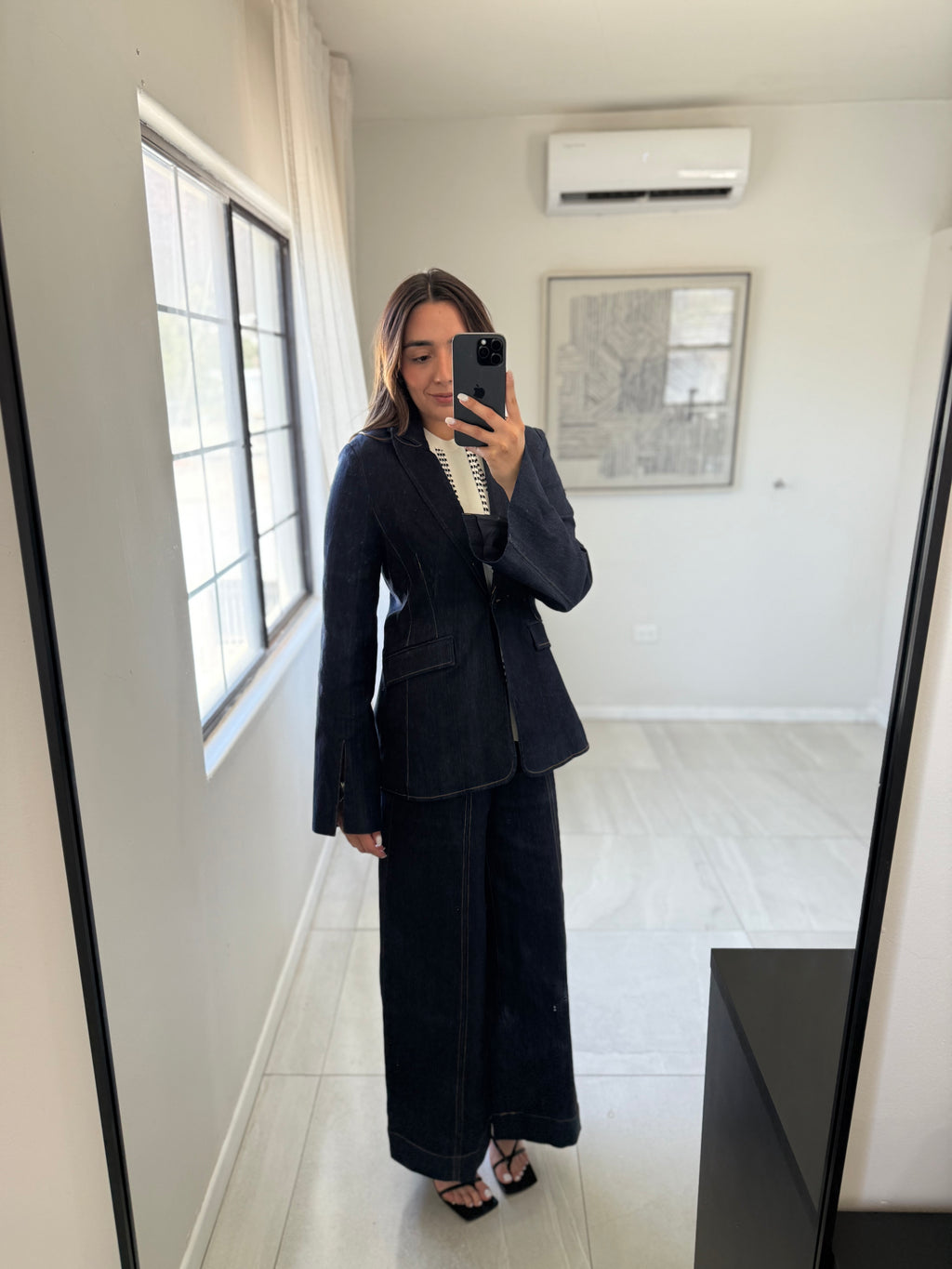 Denim Slit Blazer Set