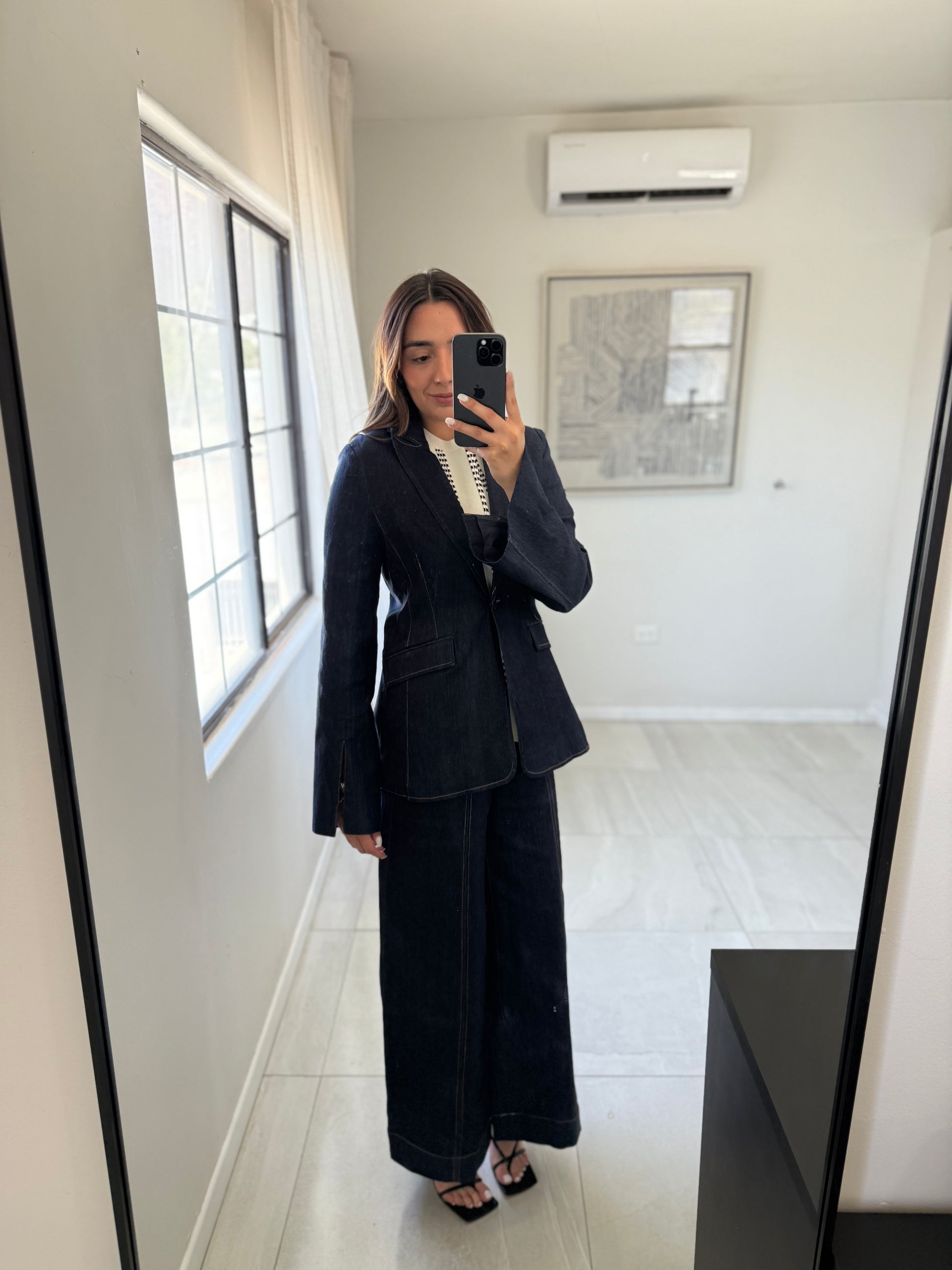 Denim Slit Blazer Set