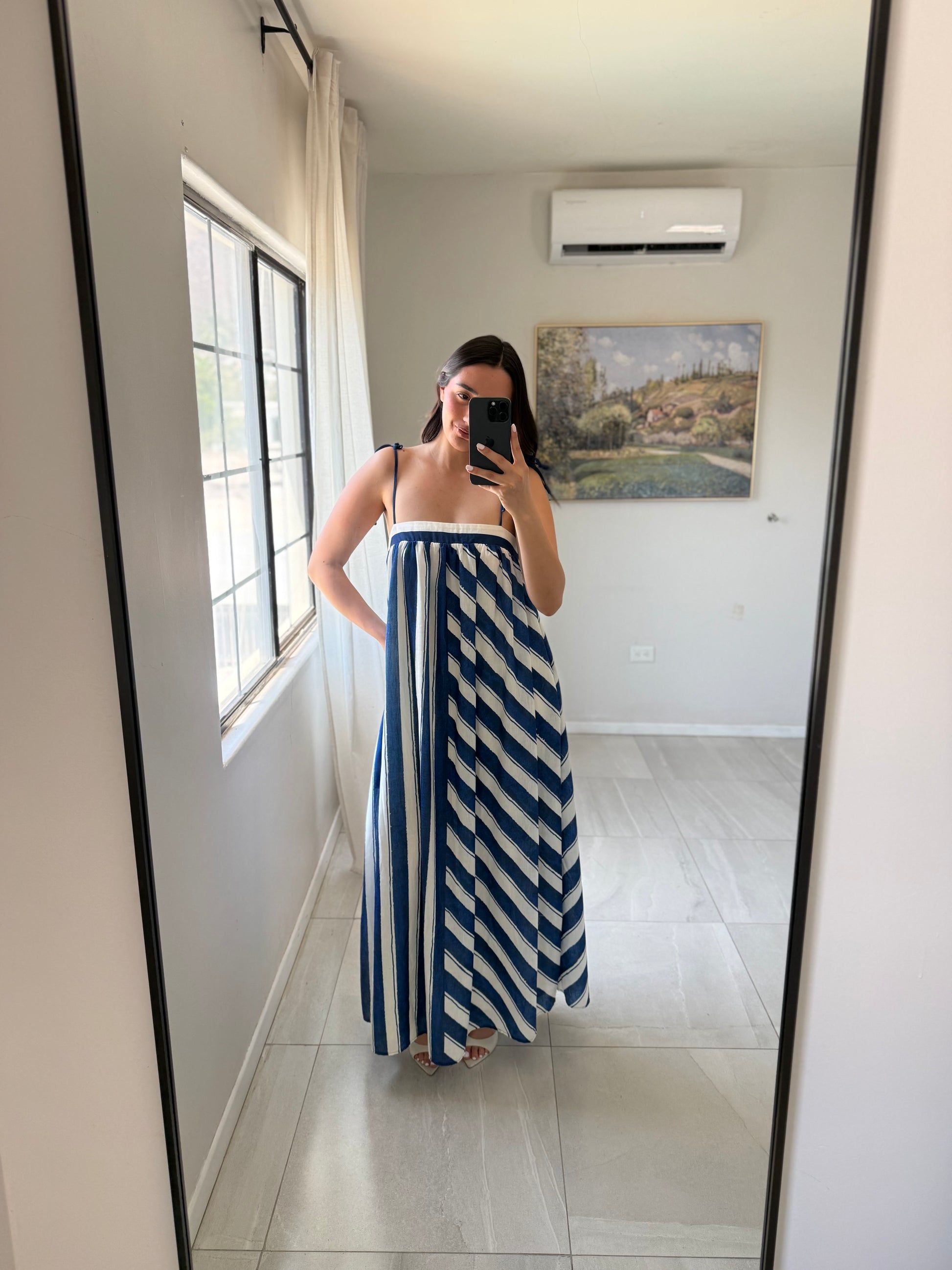 Striped Ivory Navy Maxi Dress